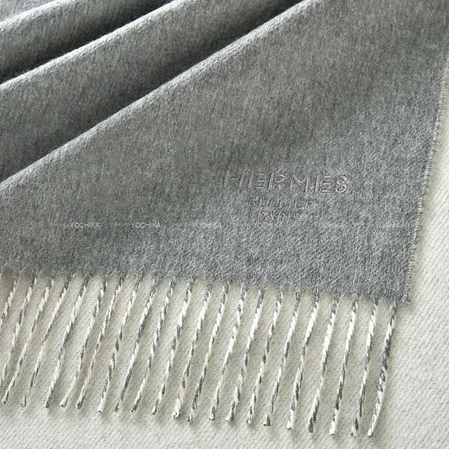 2023 AW HERMES muffler Large Stole Double Face Gris Flanelle/Ivoire Cashmere100%[BRAND NEW][Authentic]