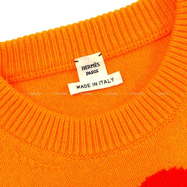 2024 SS NEW HERMES Knit Ladies Longsleeve Fannie Ice Cream Orange Cashmere100% 34[BRAND NEW][Authentic]