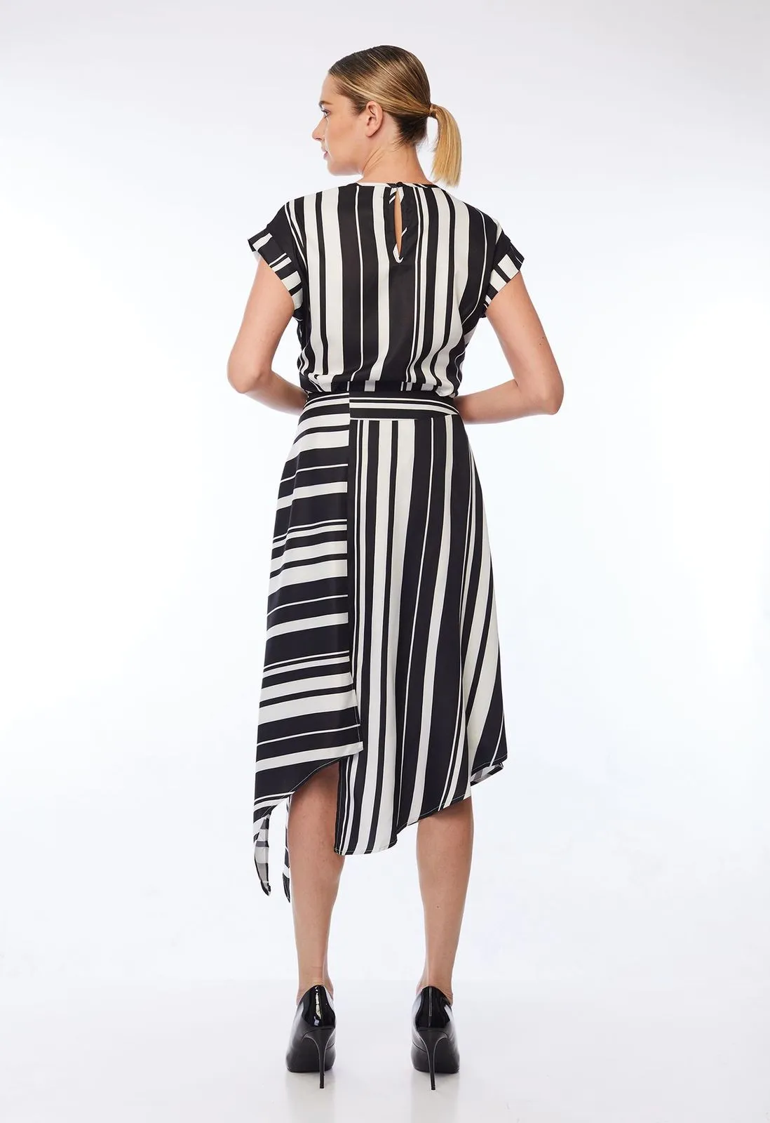 Barcode Strip Asymmetrical Bias Cut Midi Skirt