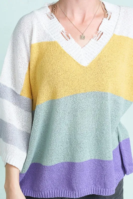 Becca Colorblock Distressed Sweater