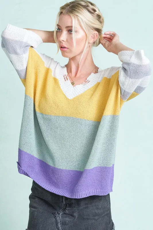 Becca Colorblock Distressed Sweater