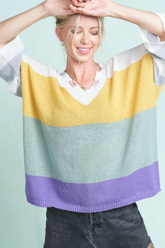 Becca Colorblock Distressed Sweater