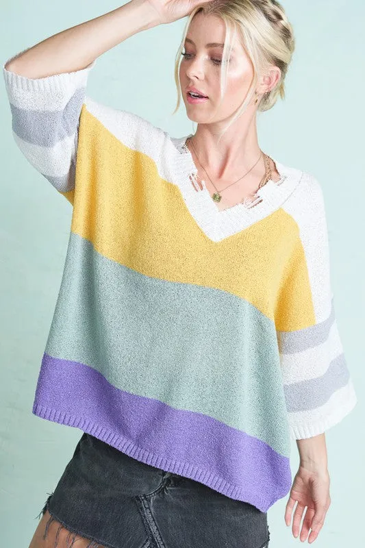 Becca Colorblock Distressed Sweater