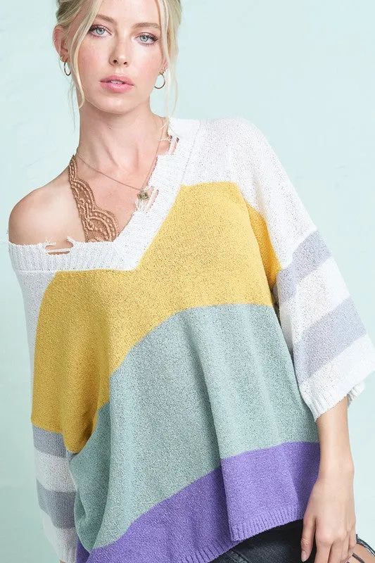 Becca Colorblock Distressed Sweater