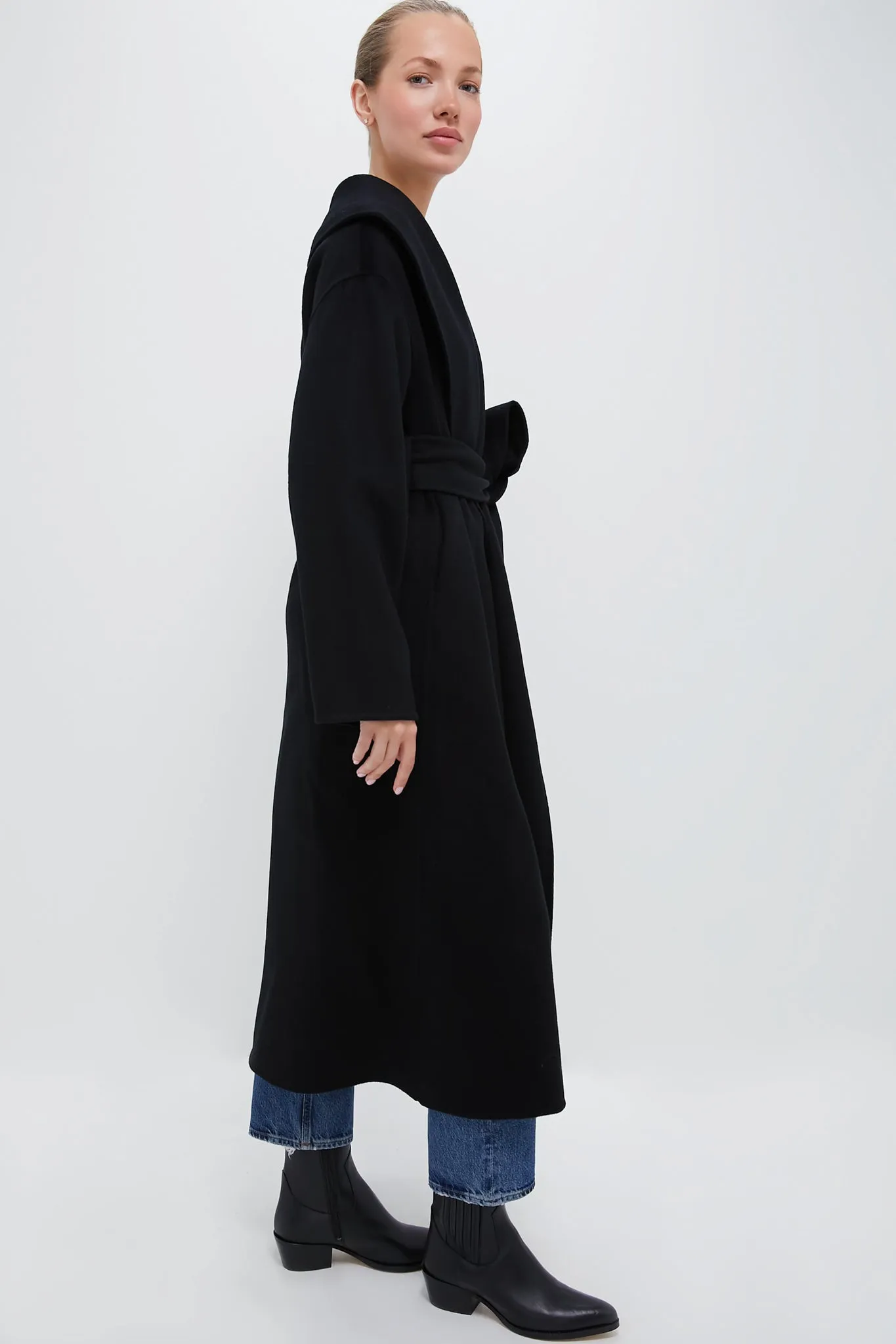 Black Cashmere Wrap Coat