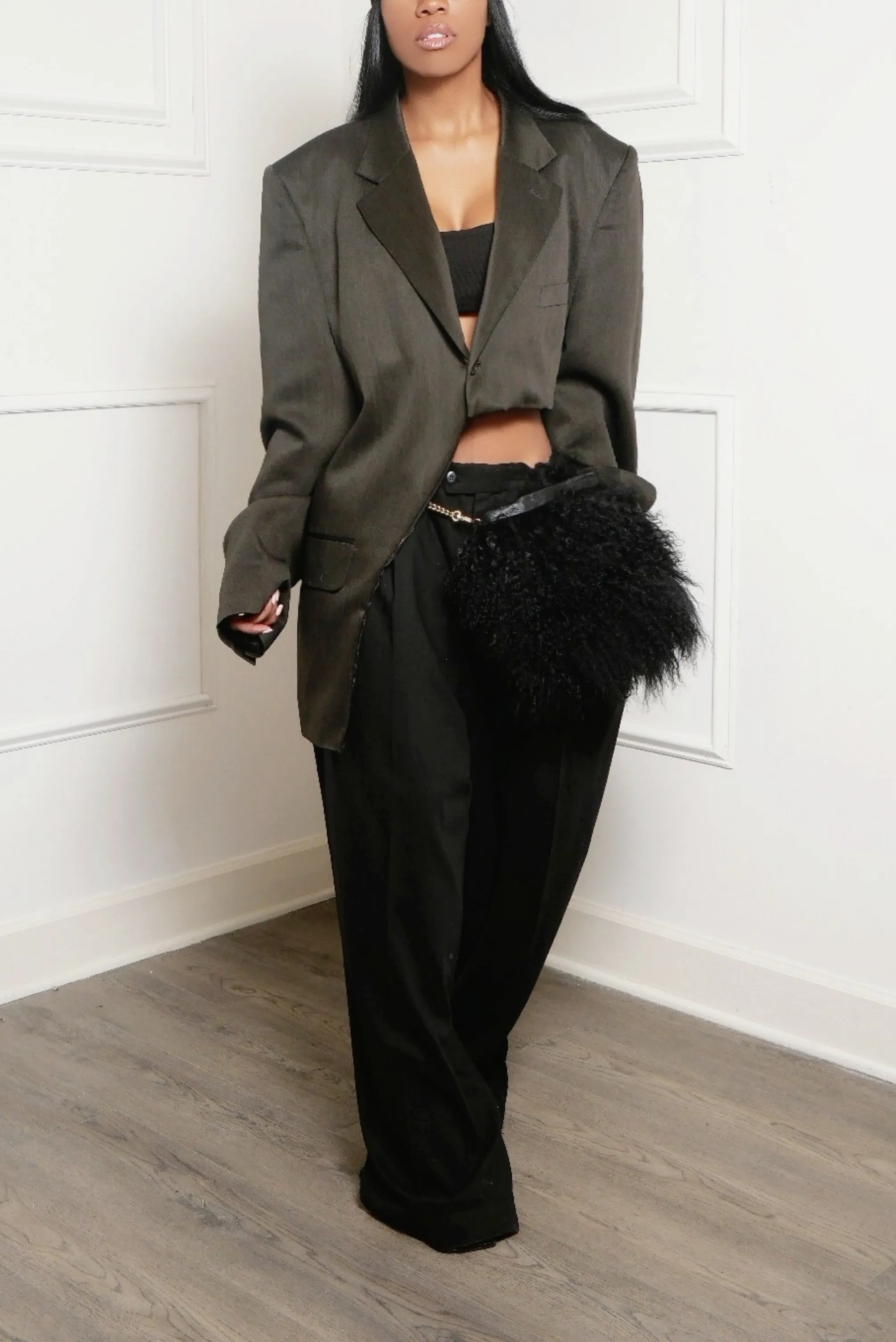 Black oversized Side split Slacks (M/L)