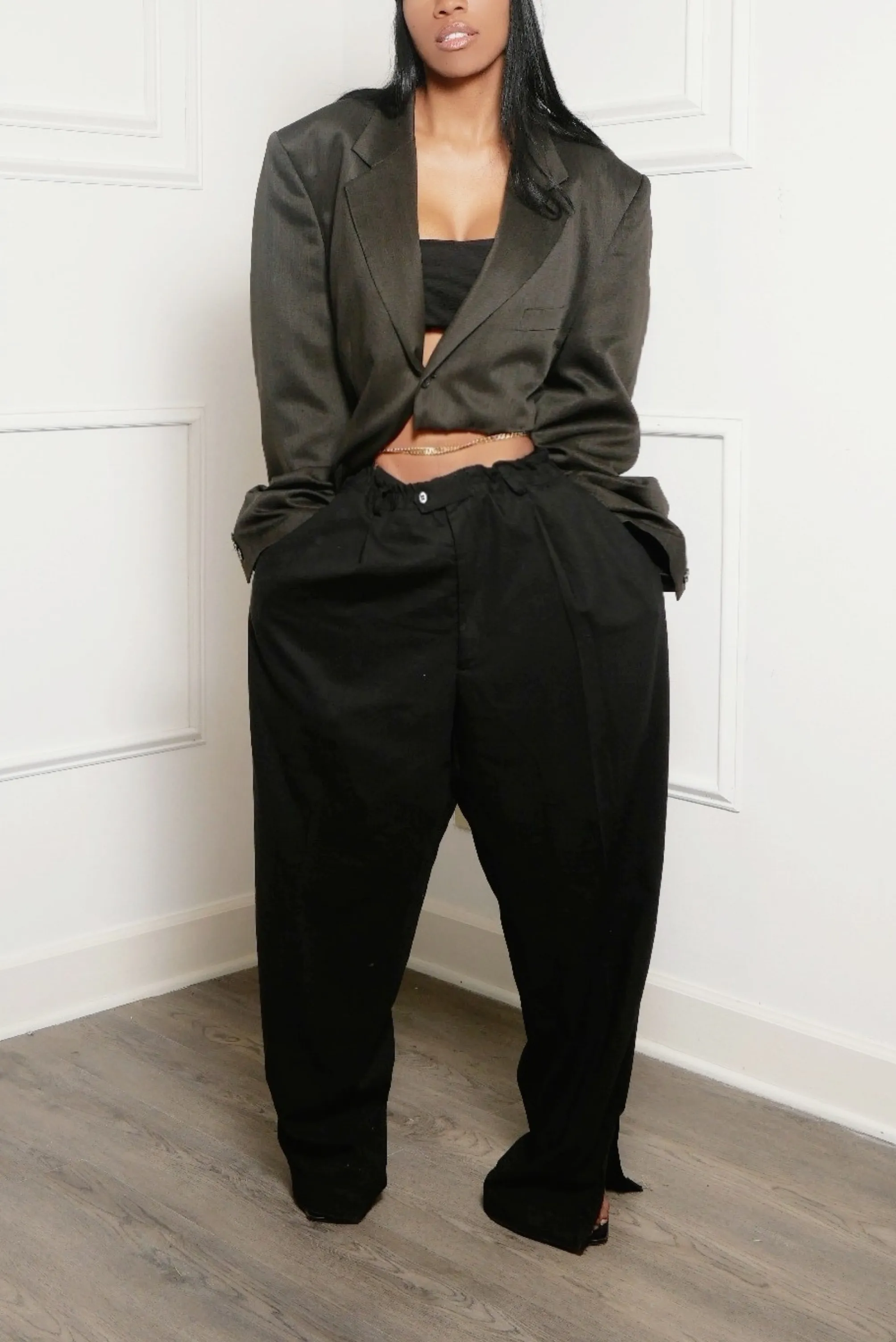 Black oversized Side split Slacks (M/L)