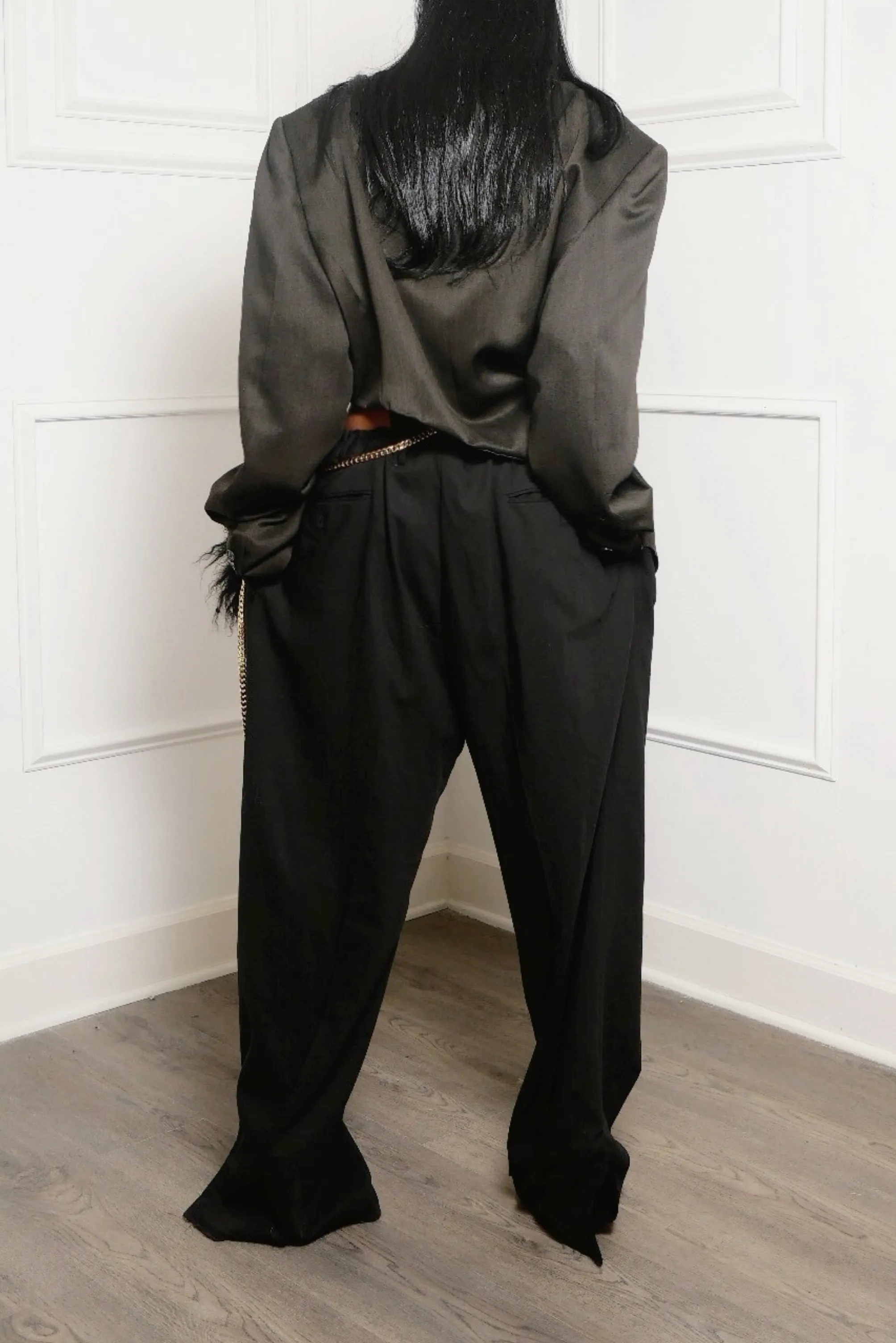 Black oversized Side split Slacks (M/L)