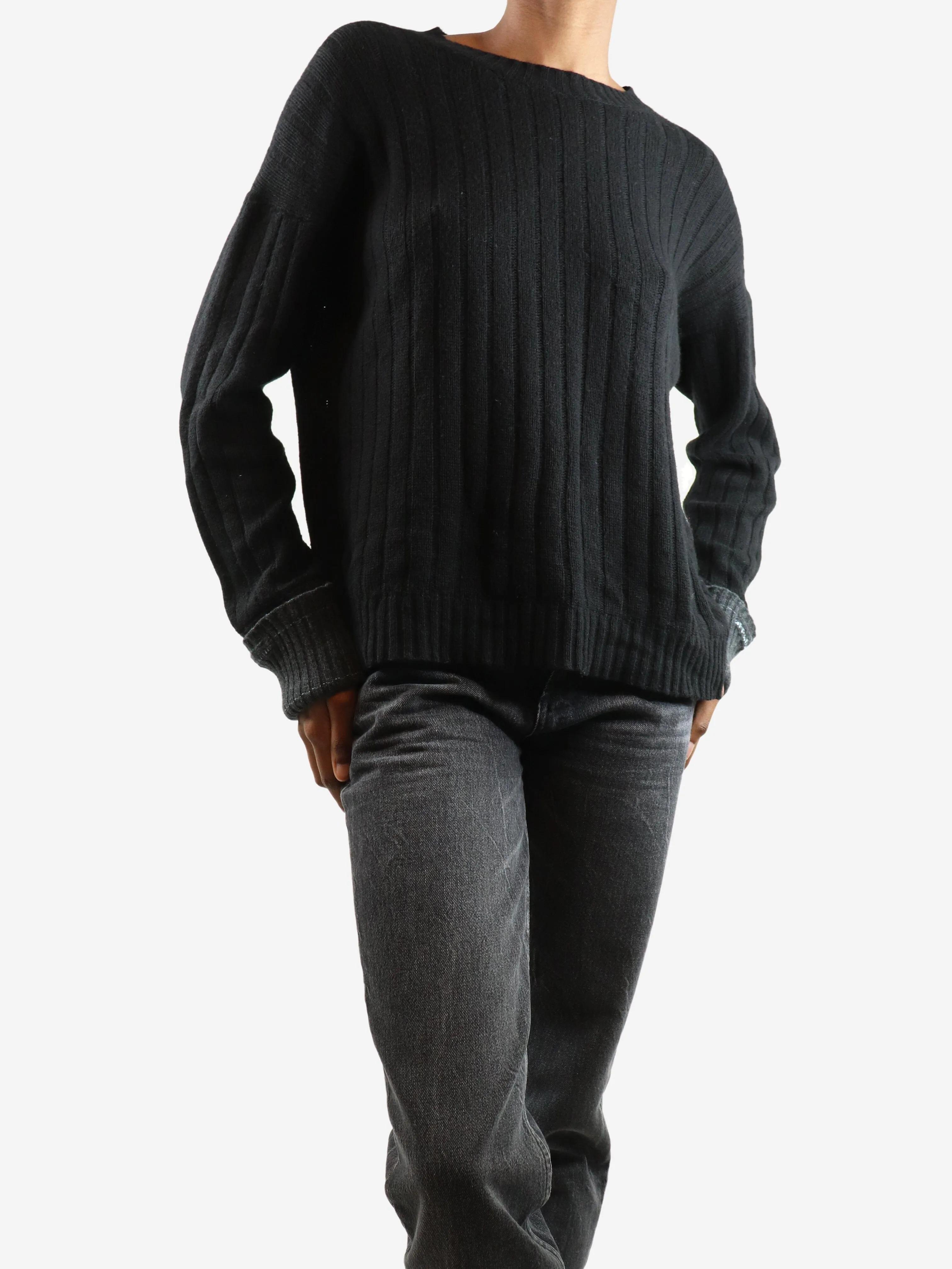 Black ribbed cashmere jumper - size UK 6