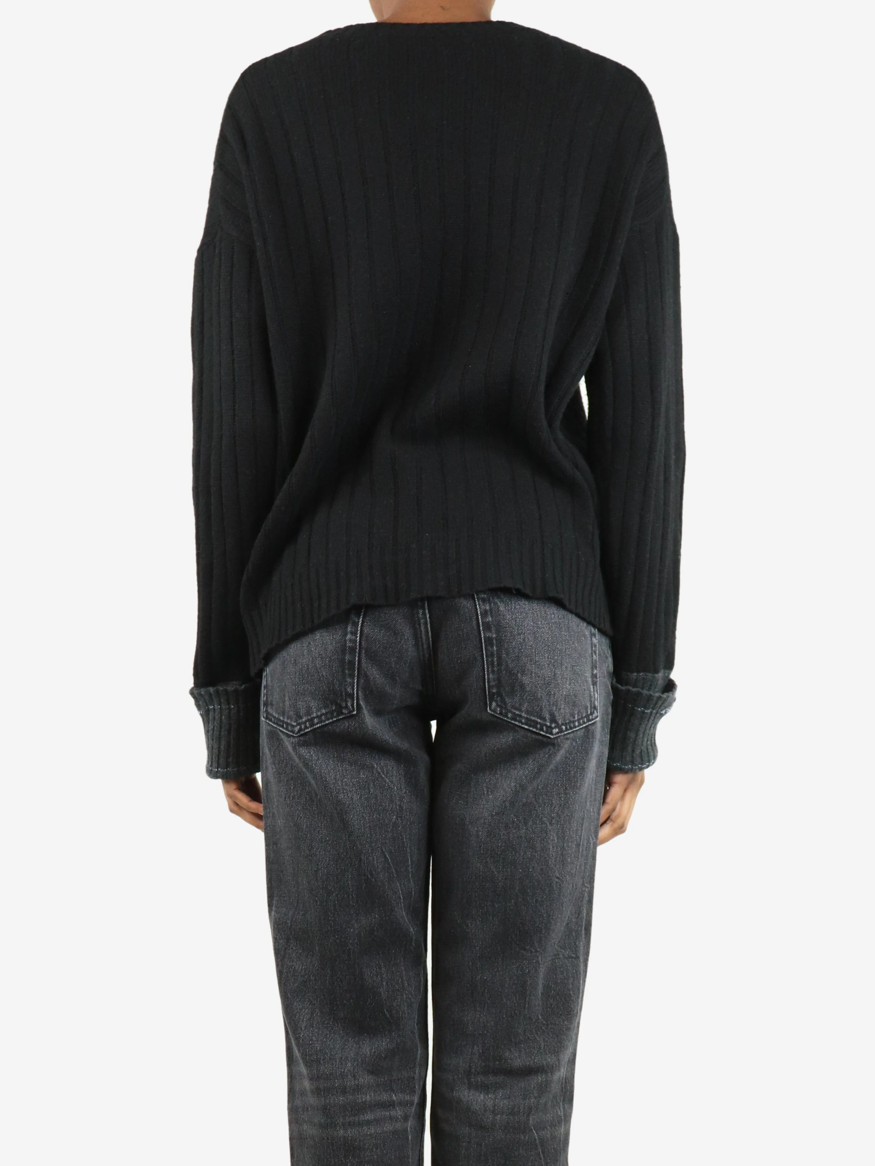 Black ribbed cashmere jumper - size UK 6