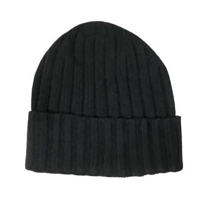 Cashmere Double Ribbed Turn up Beanie Prato Black