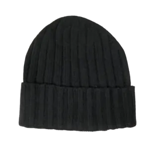 Cashmere Double Ribbed Turn up Beanie Prato Black