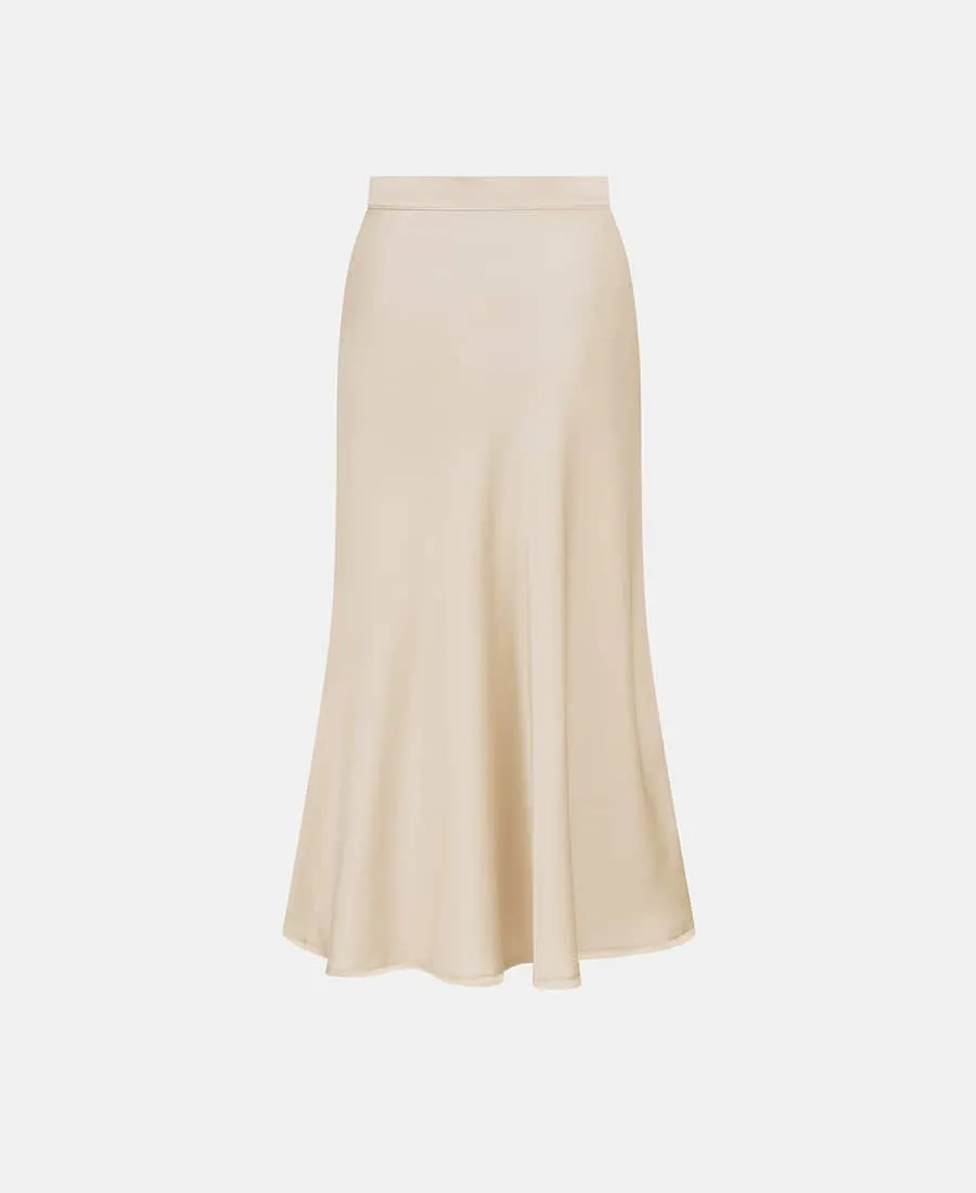 Champagne Satin Midi Skirt