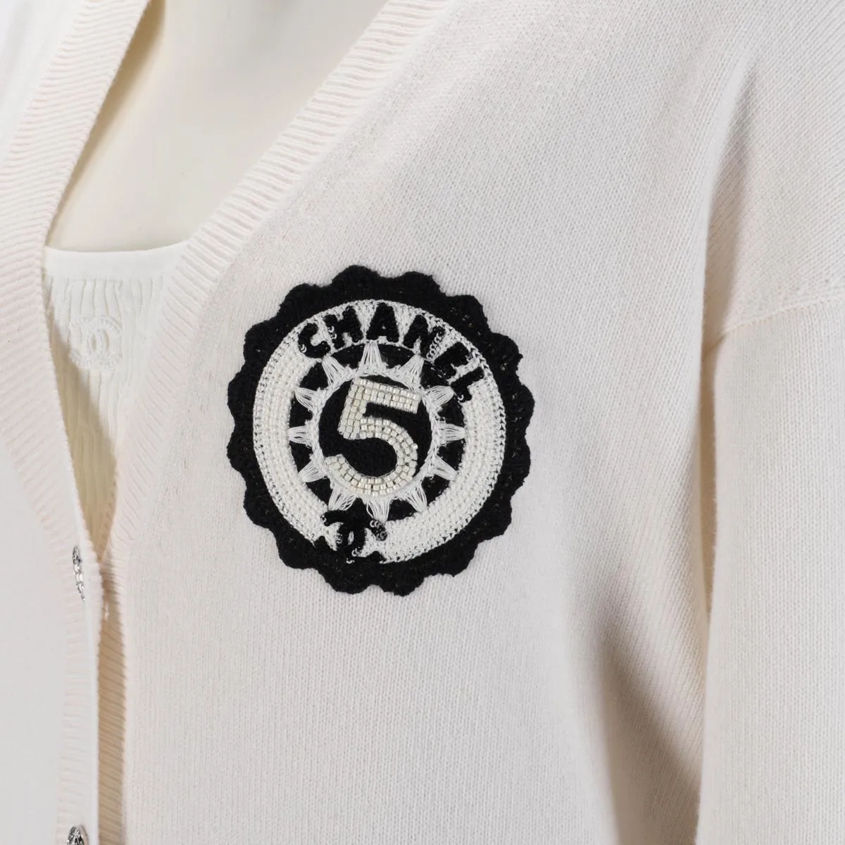 Chanel Cream Cashmere No. 5 Cruise Cardigan FR 36