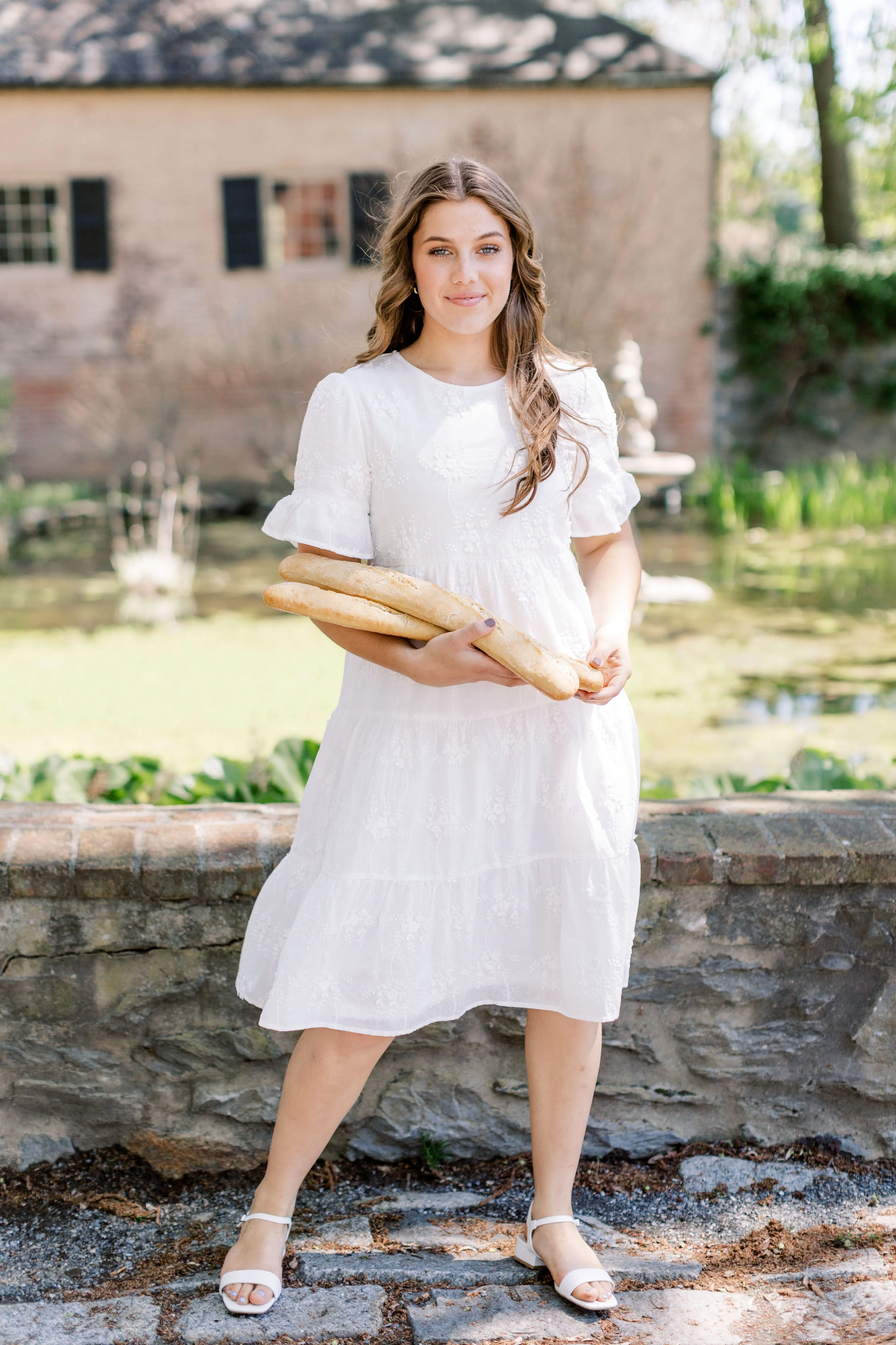 'Cherie' Textured Eyelet Midi Dress in Ivory FINAL SALE