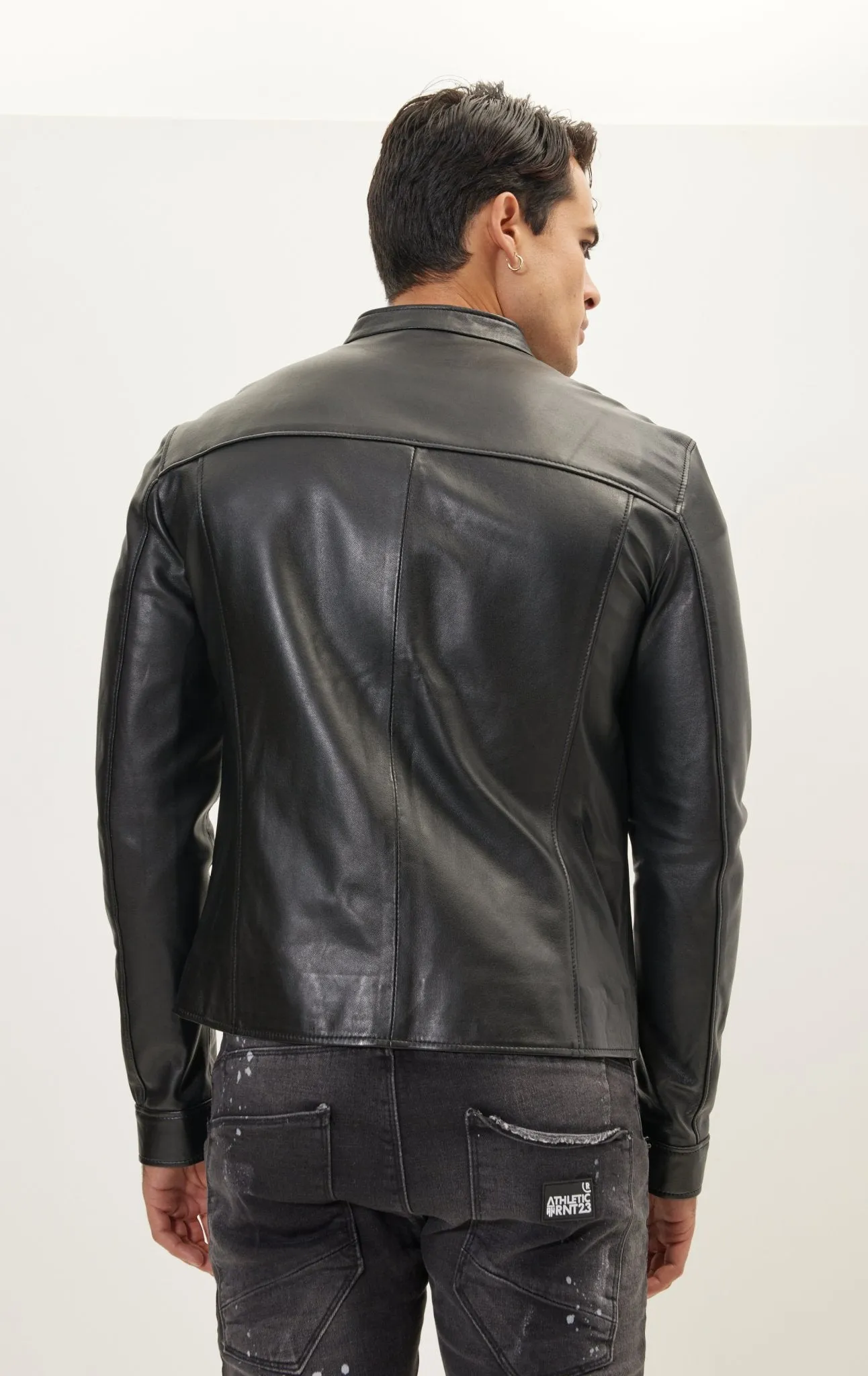 Classic Cafe Racer Leather Jacket - Black Falcon