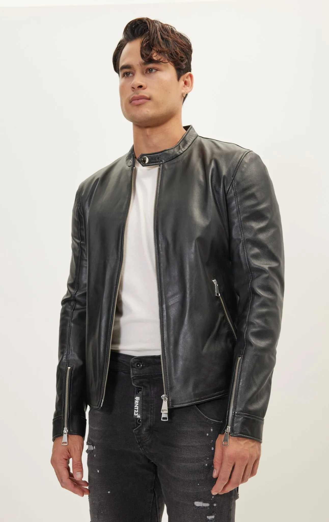 Classic Cafe Racer Leather Jacket - Black Falcon