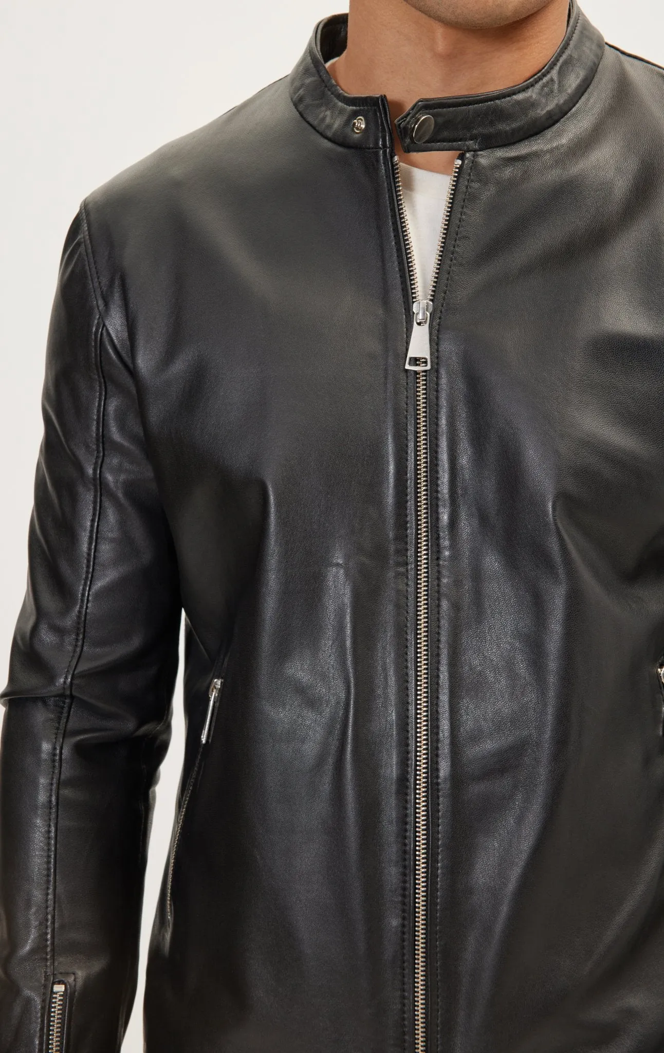 Classic Cafe Racer Leather Jacket - Black Falcon