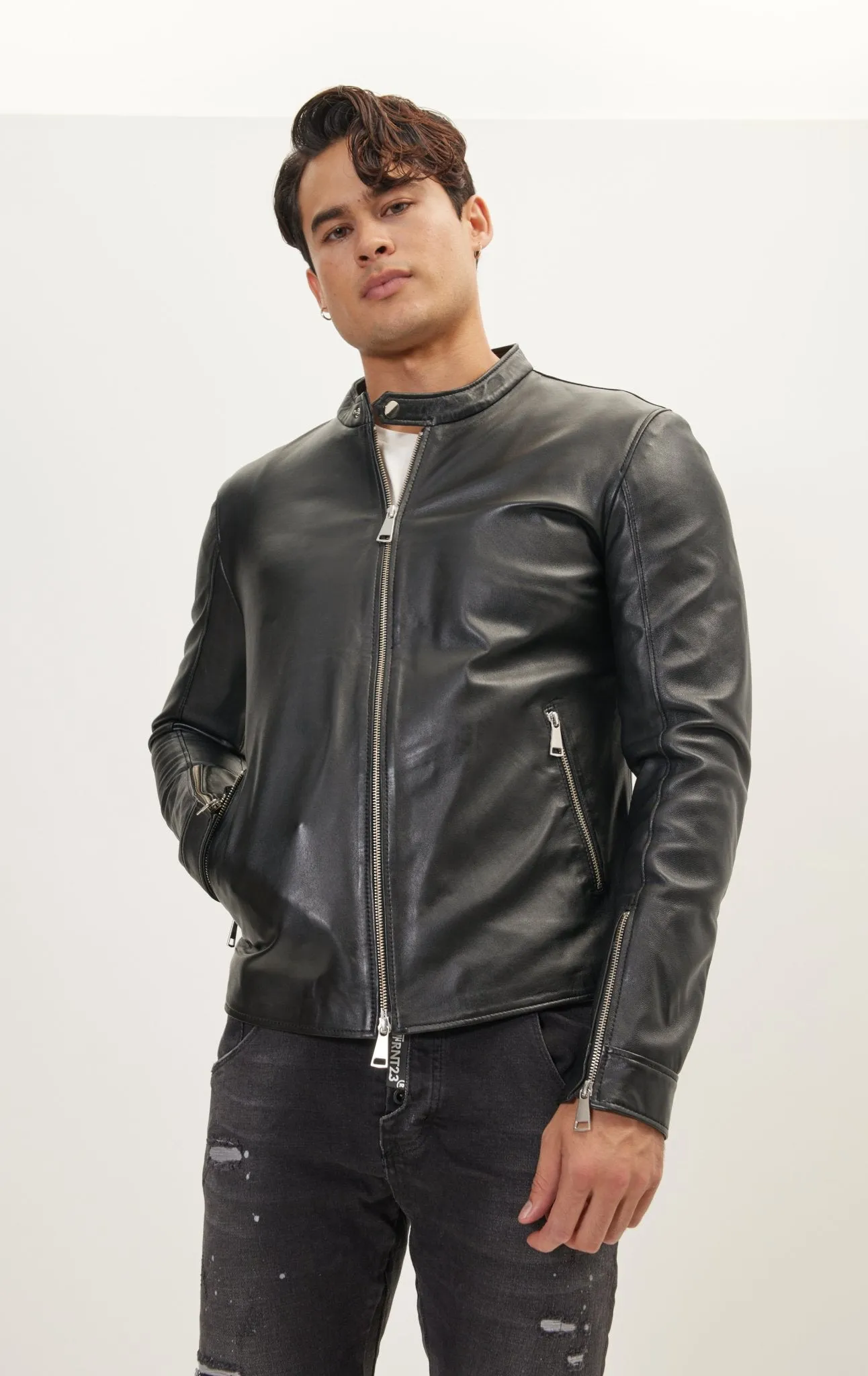 Classic Cafe Racer Leather Jacket - Black Falcon