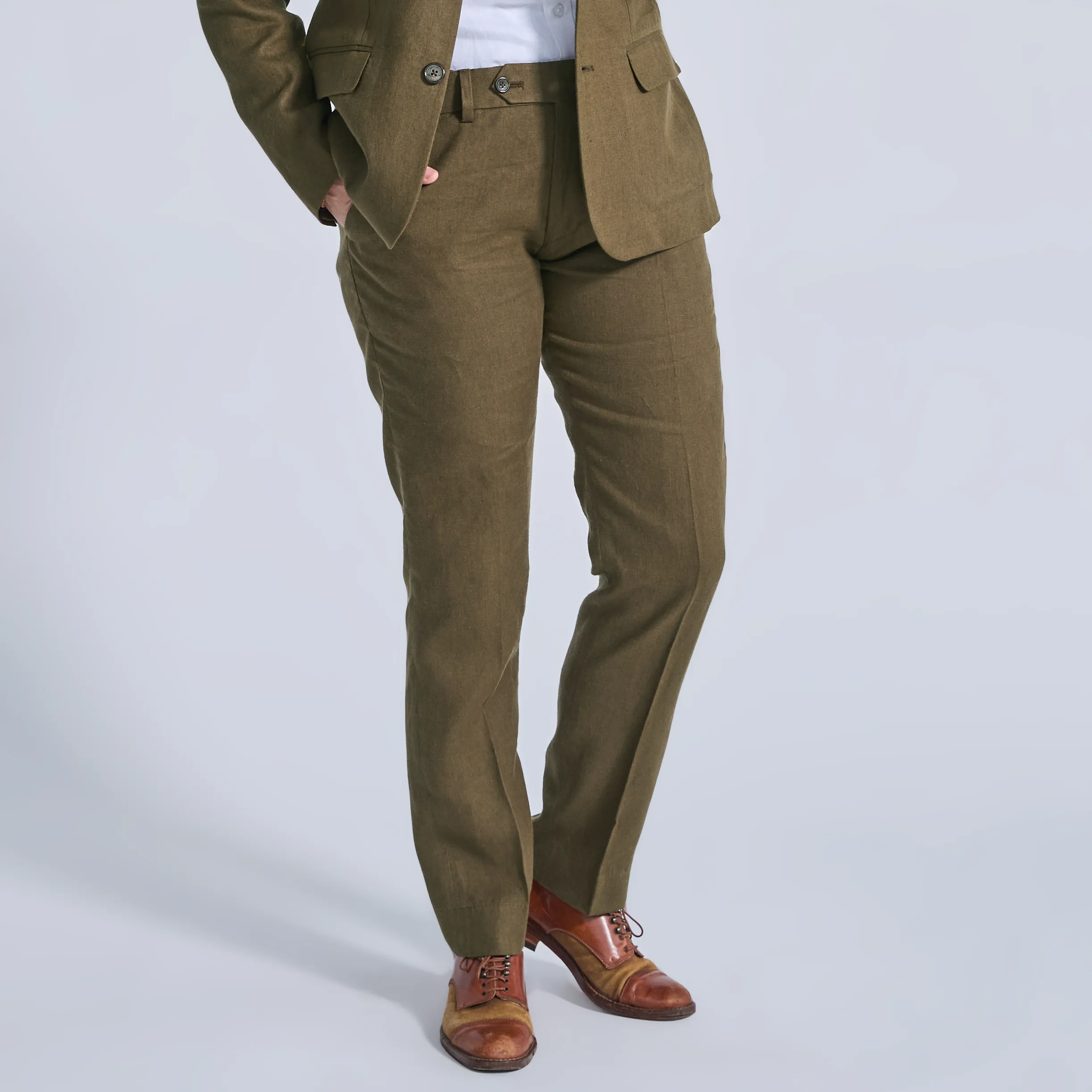 Deep Moss Linen Dress Pants