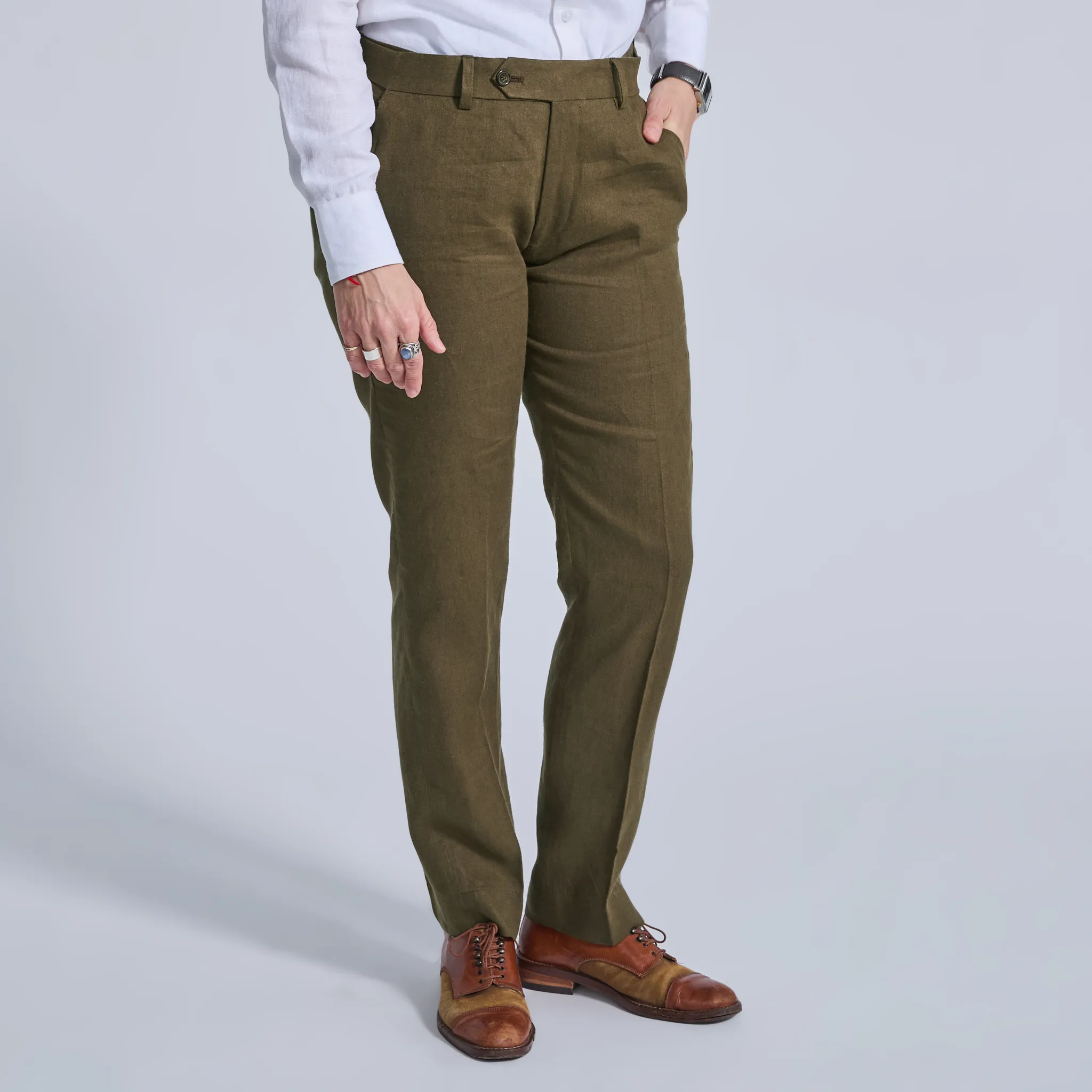 Deep Moss Linen Dress Pants