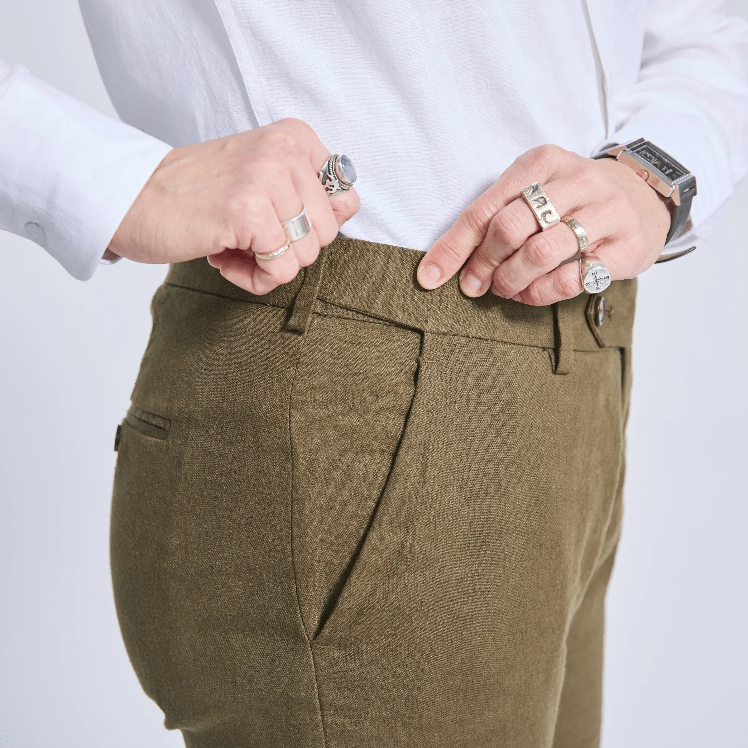 Deep Moss Linen Dress Pants