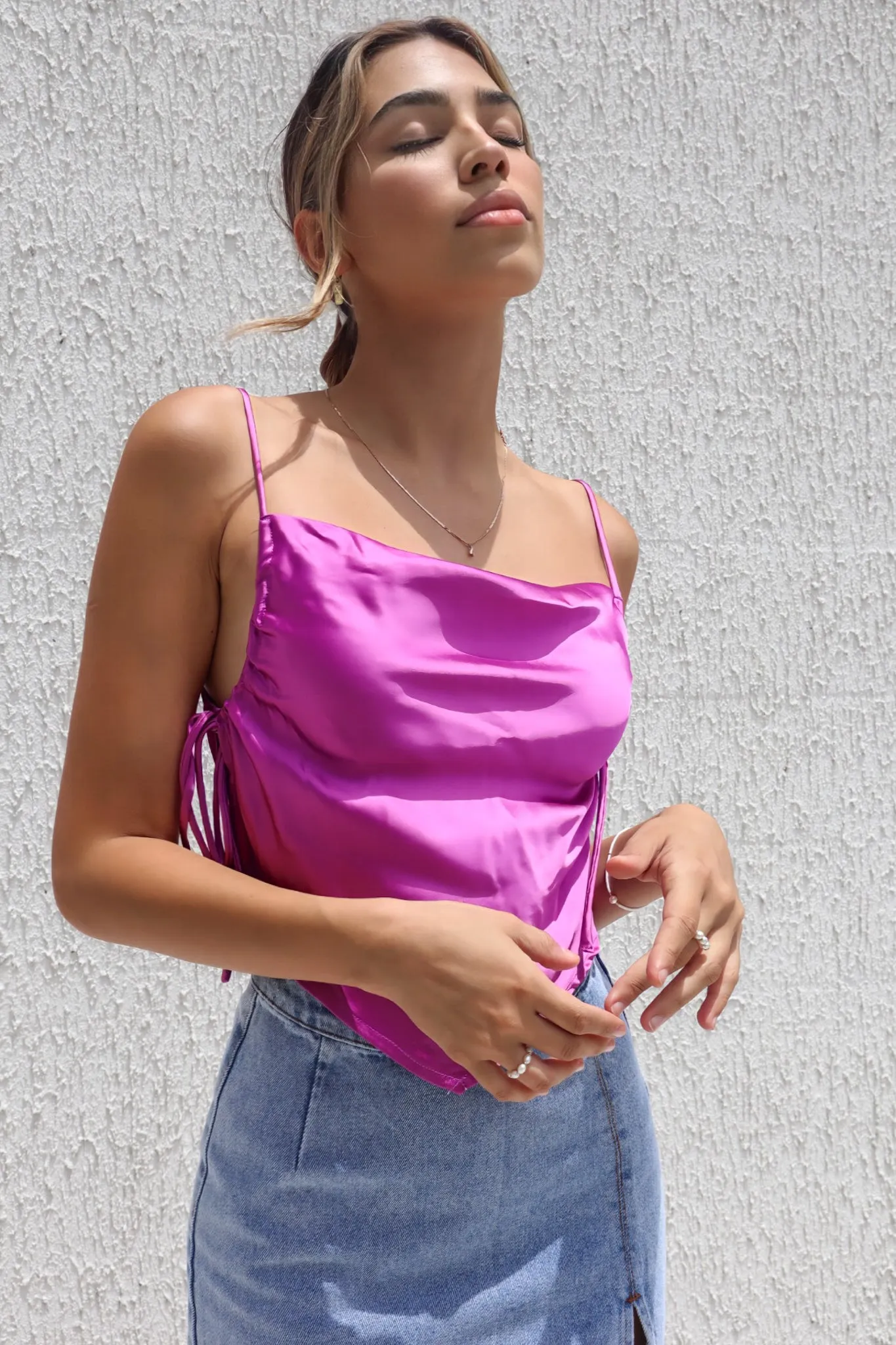 Delilah Satin Top - Purple Pink