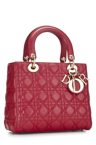 Dior,  Red Cannage Quilted Lambskin Lady Dior Medium, Red