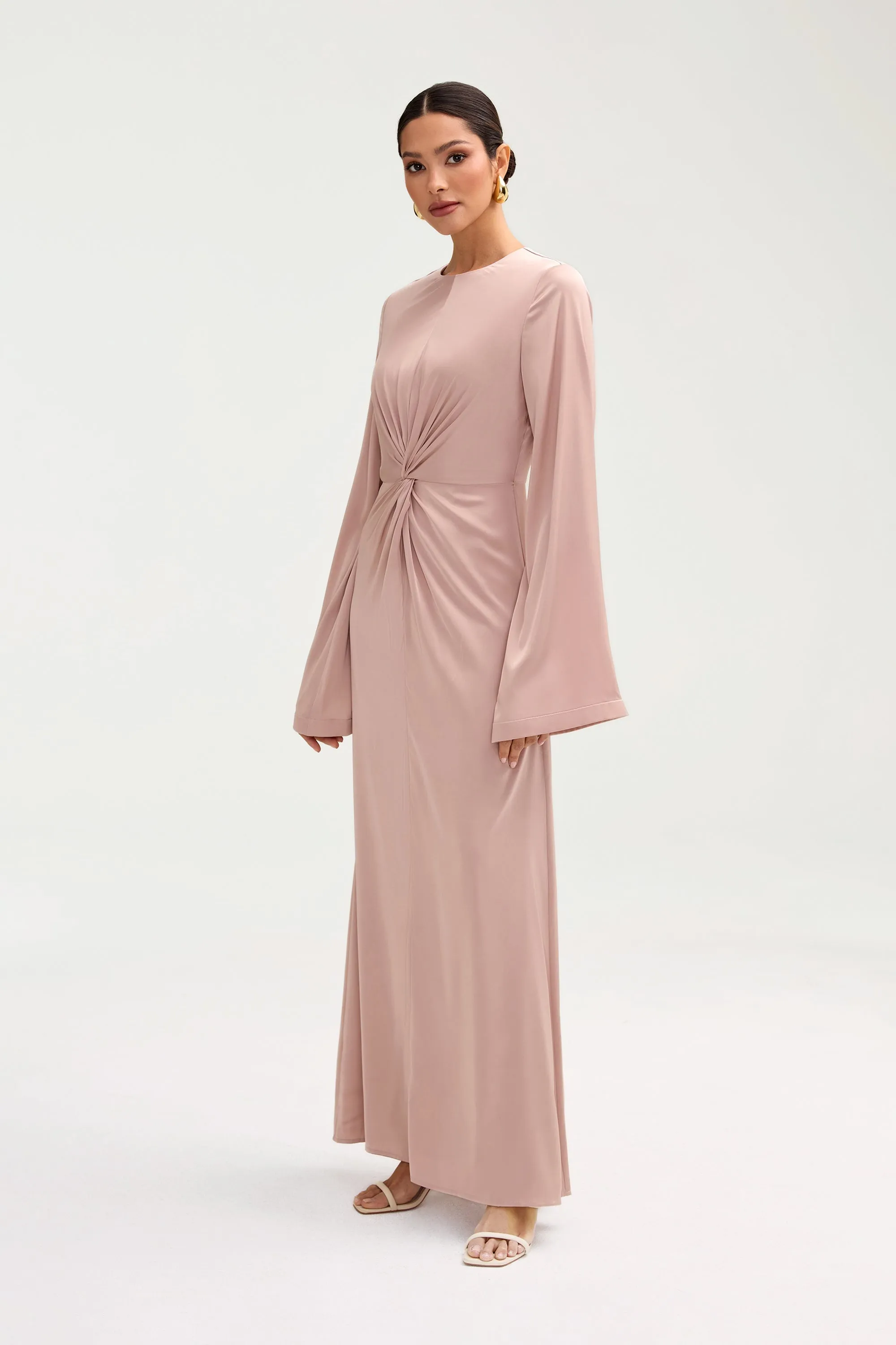 Duha Satin Twist Front Maxi Dress - Pink Jasmine