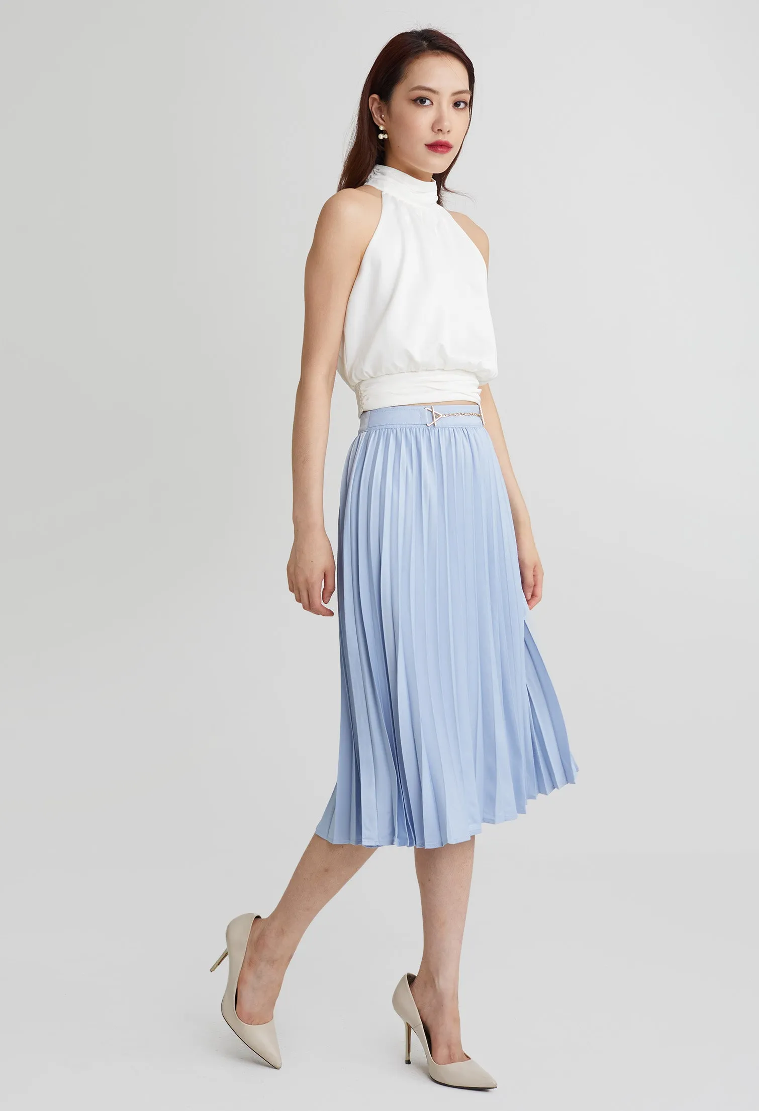 Elegant Column Pleated Midi Skirt