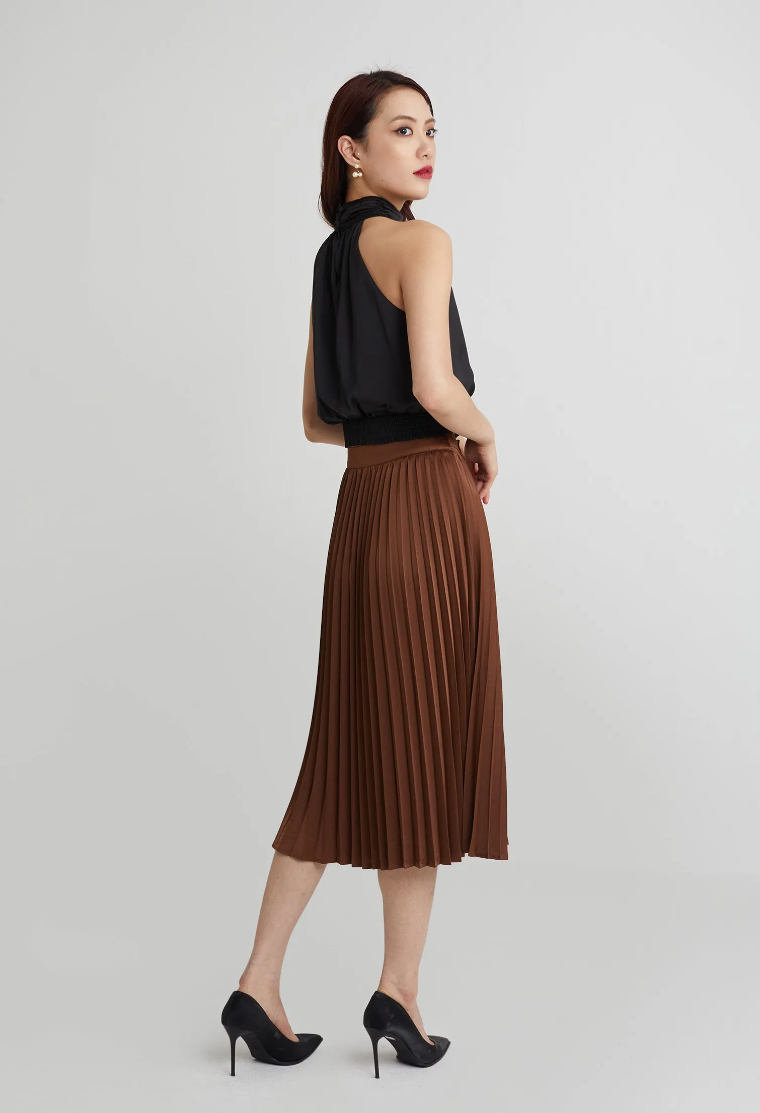 Elegant Column Pleated Midi Skirt