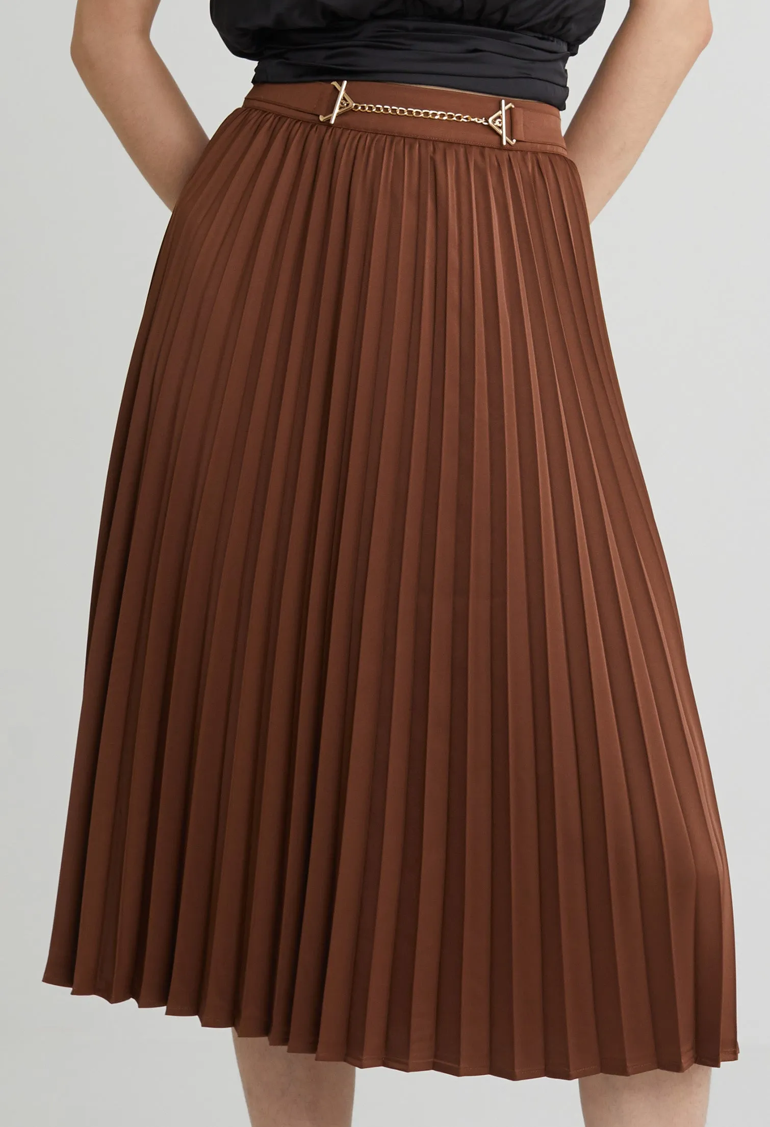 Elegant Column Pleated Midi Skirt