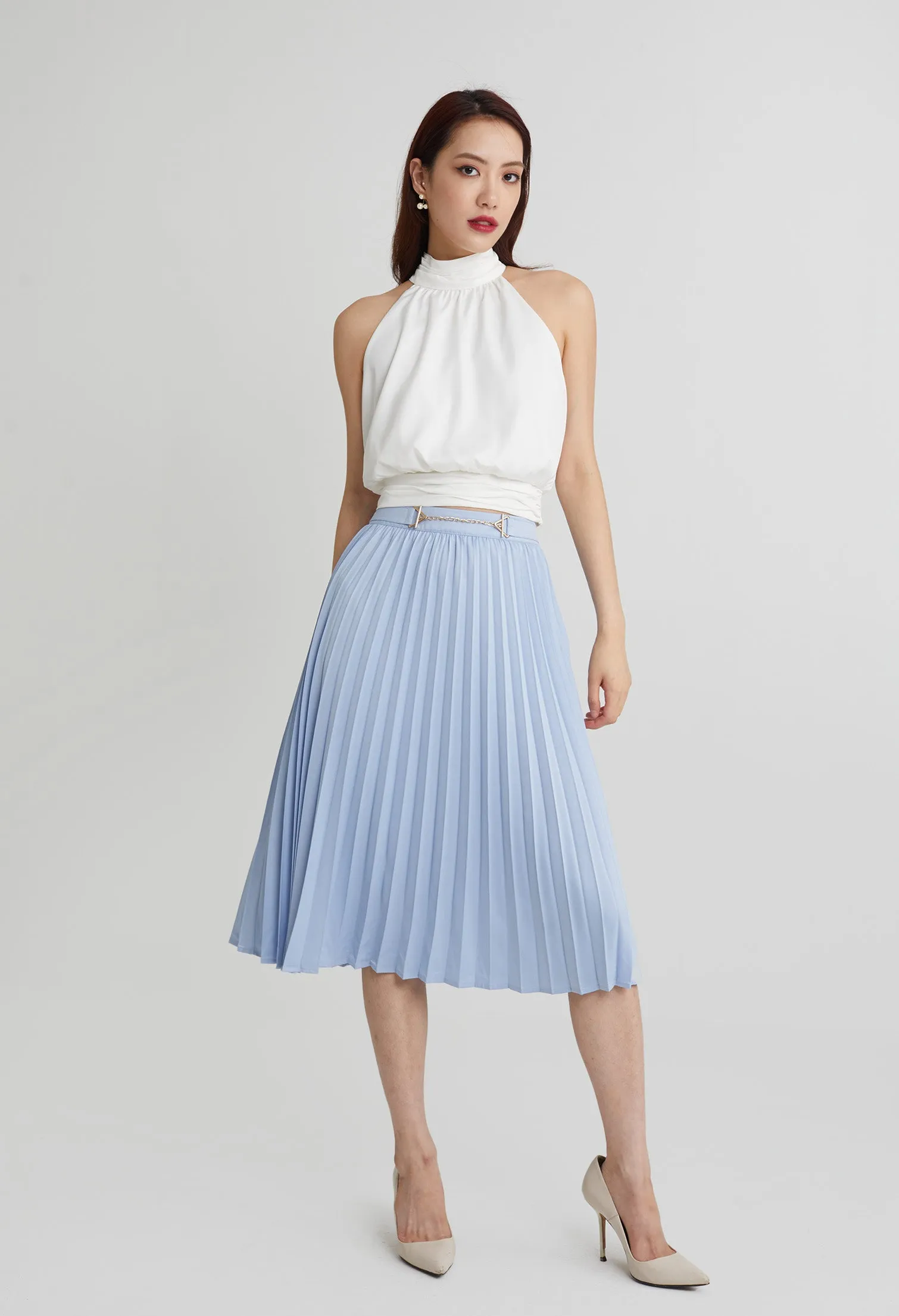 Elegant Column Pleated Midi Skirt