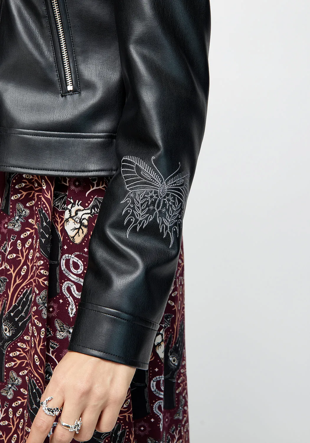 Elemental Embroidered Faux Leather Jacket