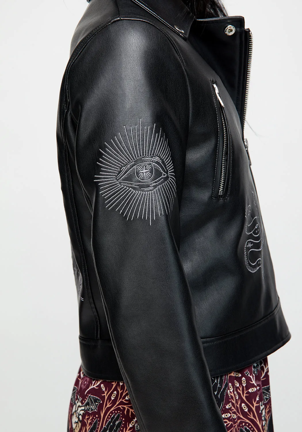 Elemental Embroidered Faux Leather Jacket