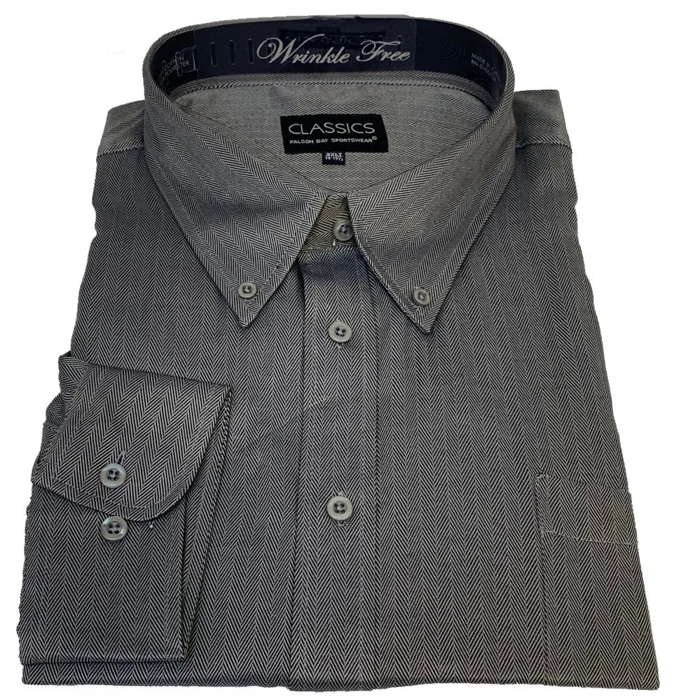 Falcon Bay Classics Charcoal Herringbone Woven Dress Shirt