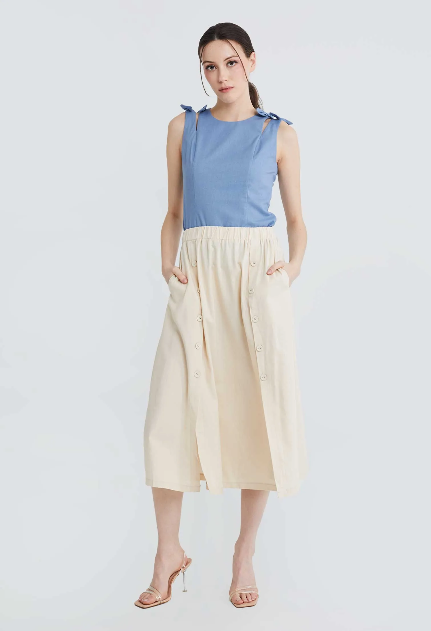 Flowy Linen Button Boho Skirt