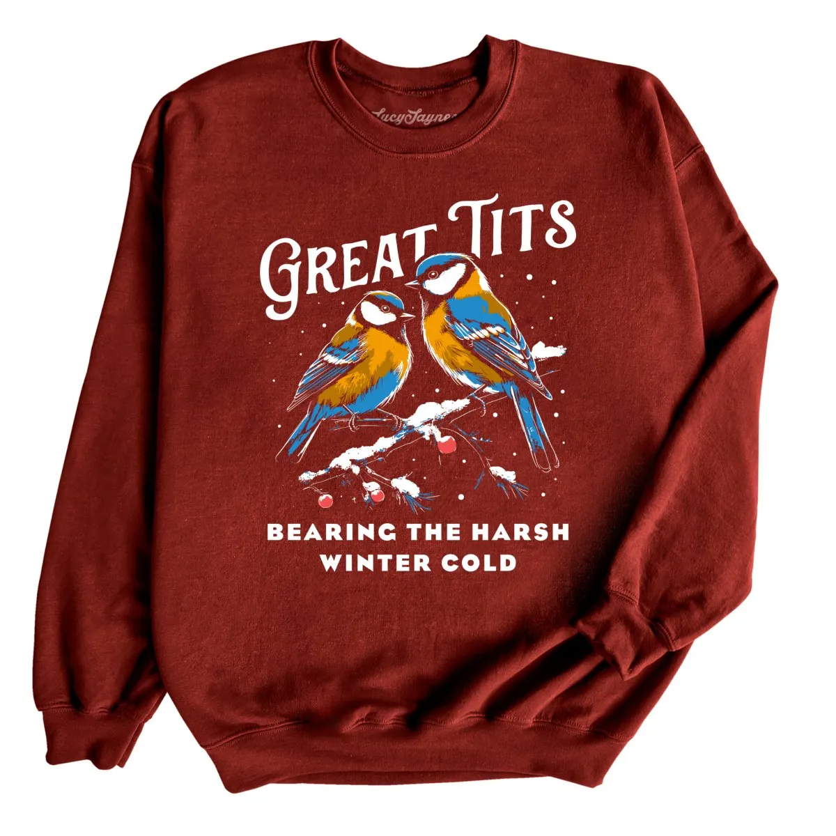 Insulated Sweatshirt for Winter - Great Tits Bird Print Design