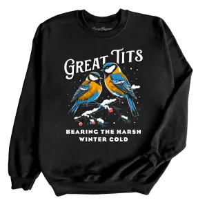 Insulated Sweatshirt for Winter - Great Tits Bird Print Design