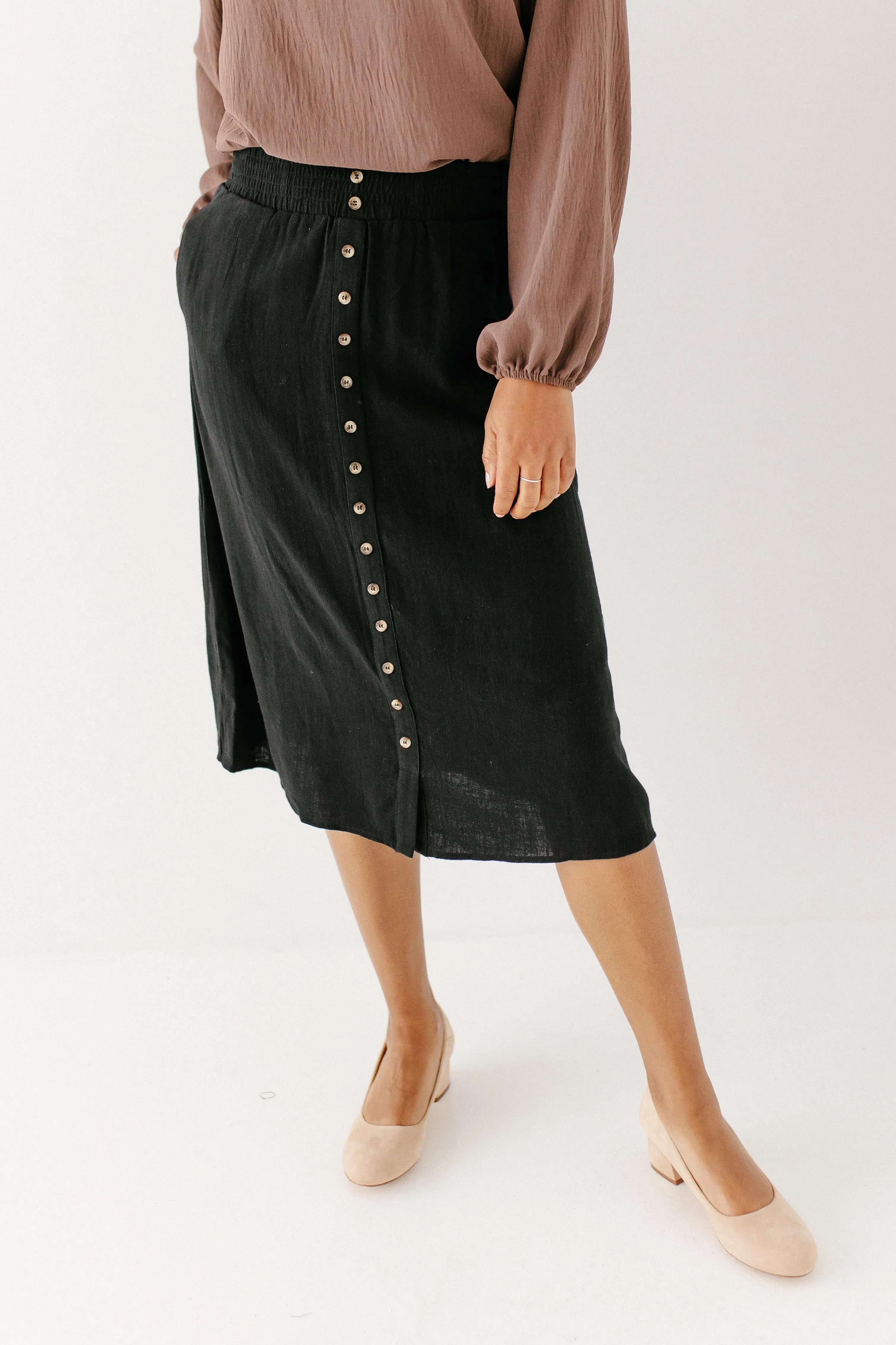 'Greta' Linen Blend Midi Skirt