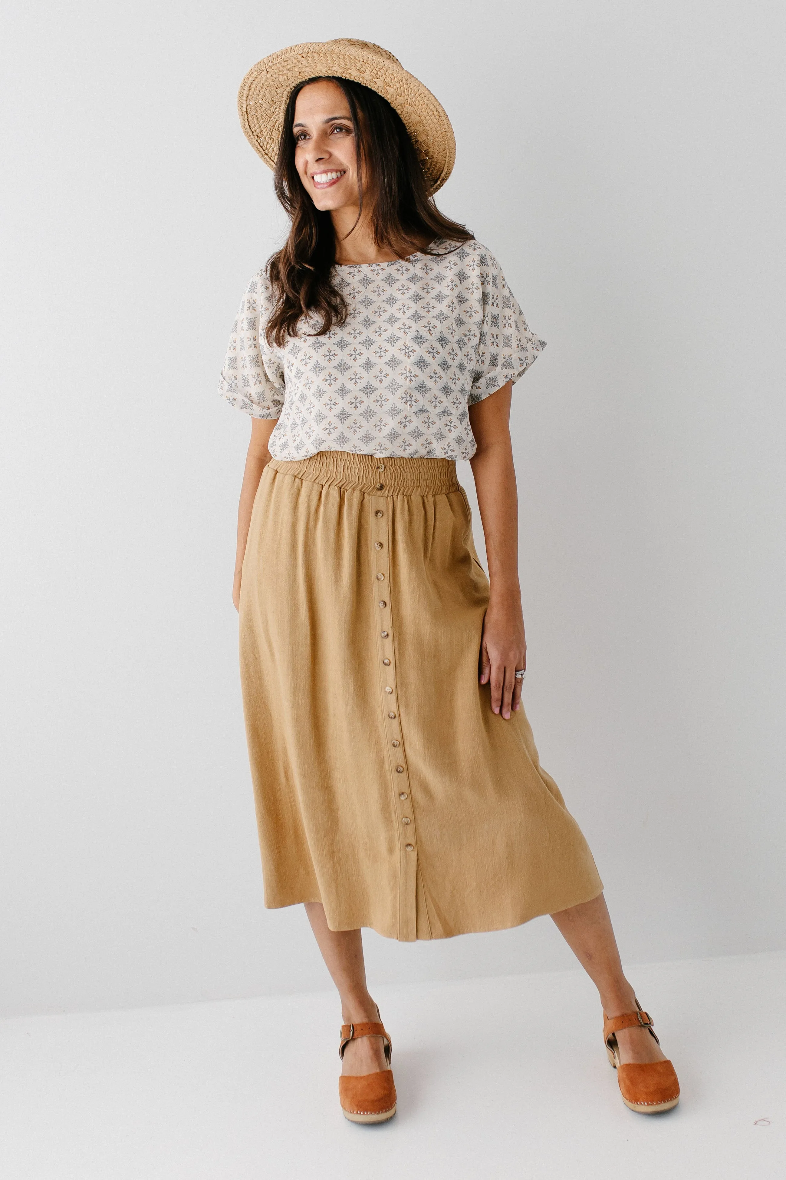 'Greta' Linen Blend Midi Skirt