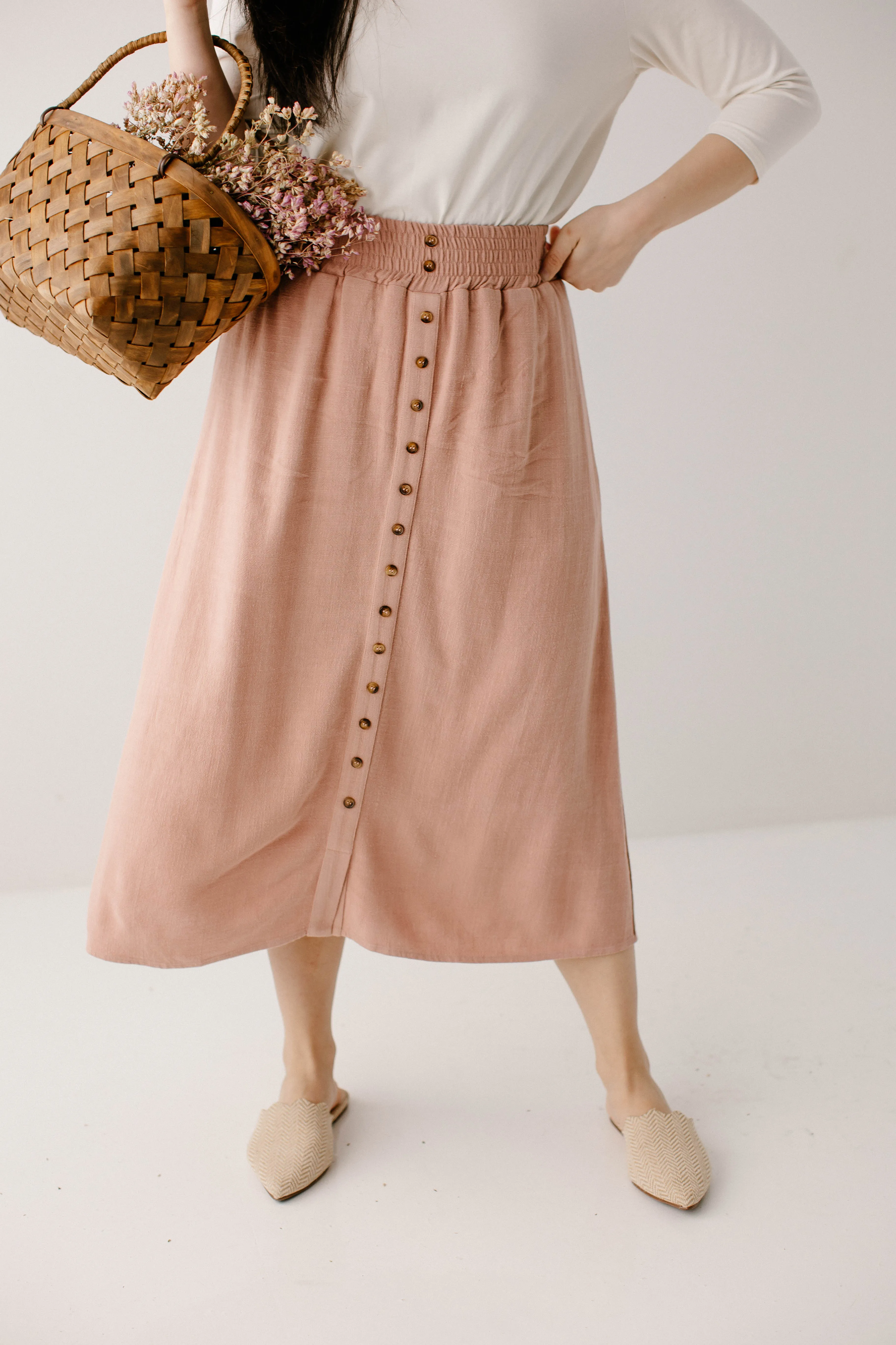 'Greta' Linen Blend Midi Skirt