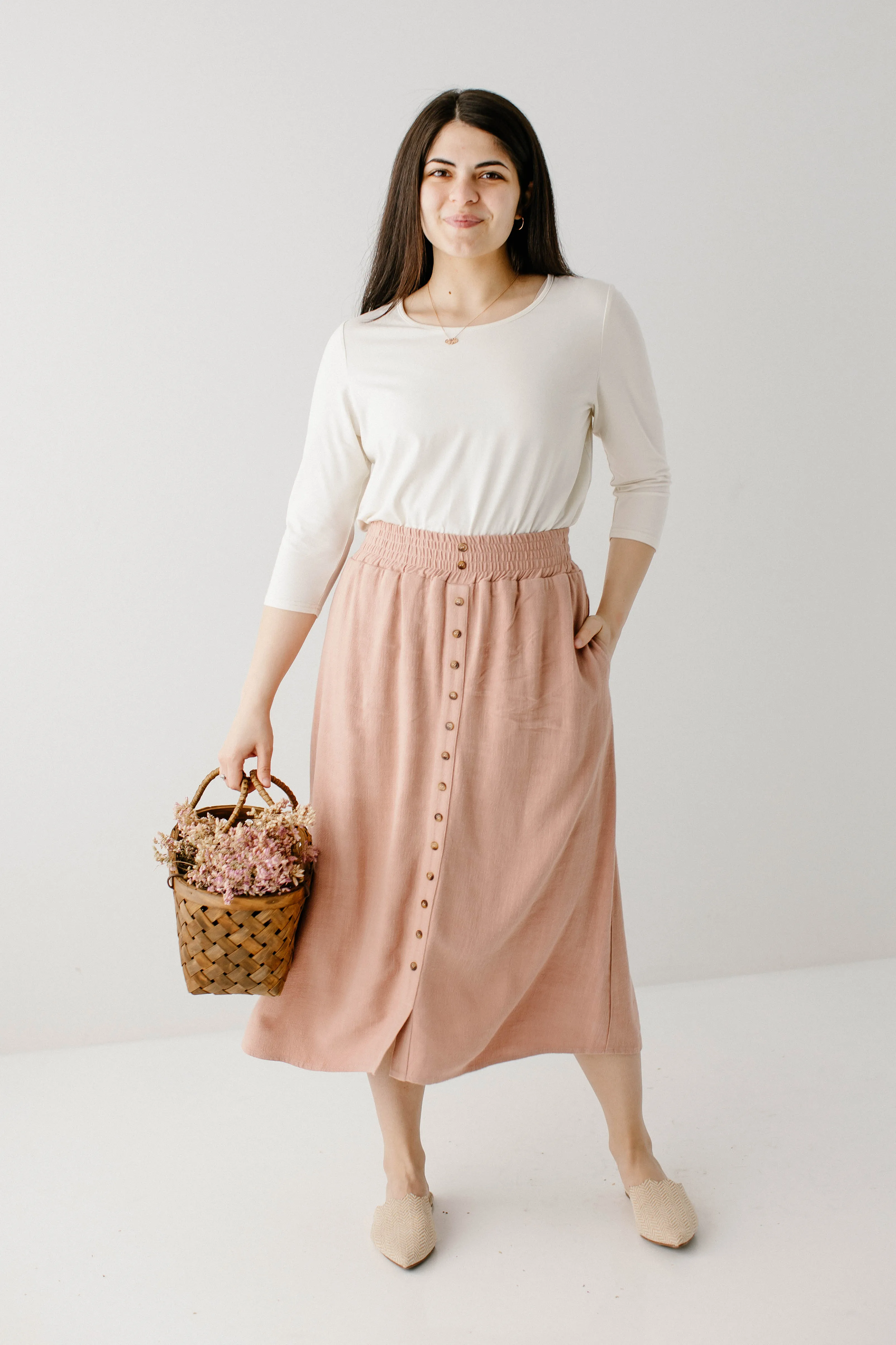 'Greta' Linen Blend Midi Skirt