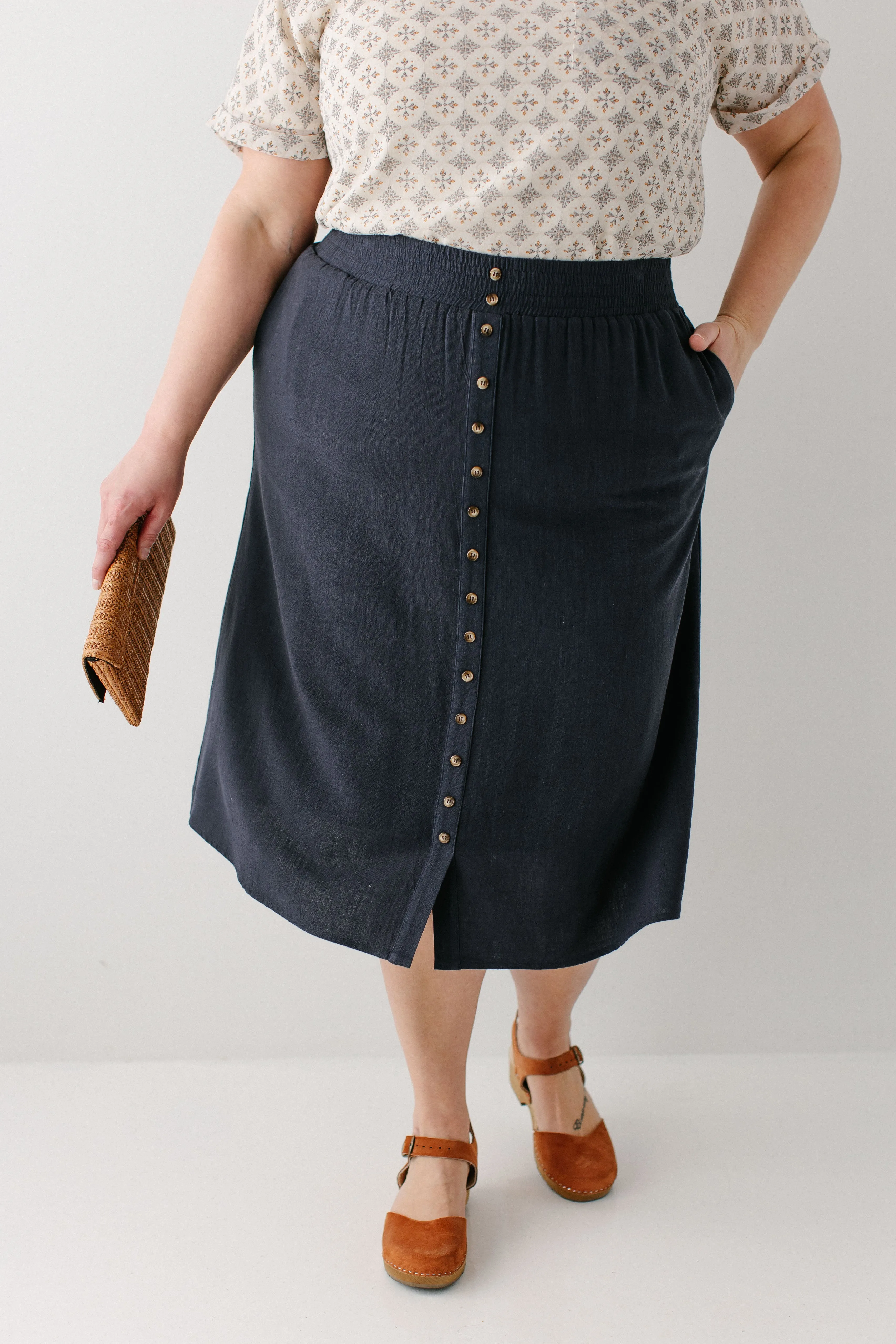 'Greta' Linen Blend Midi Skirt