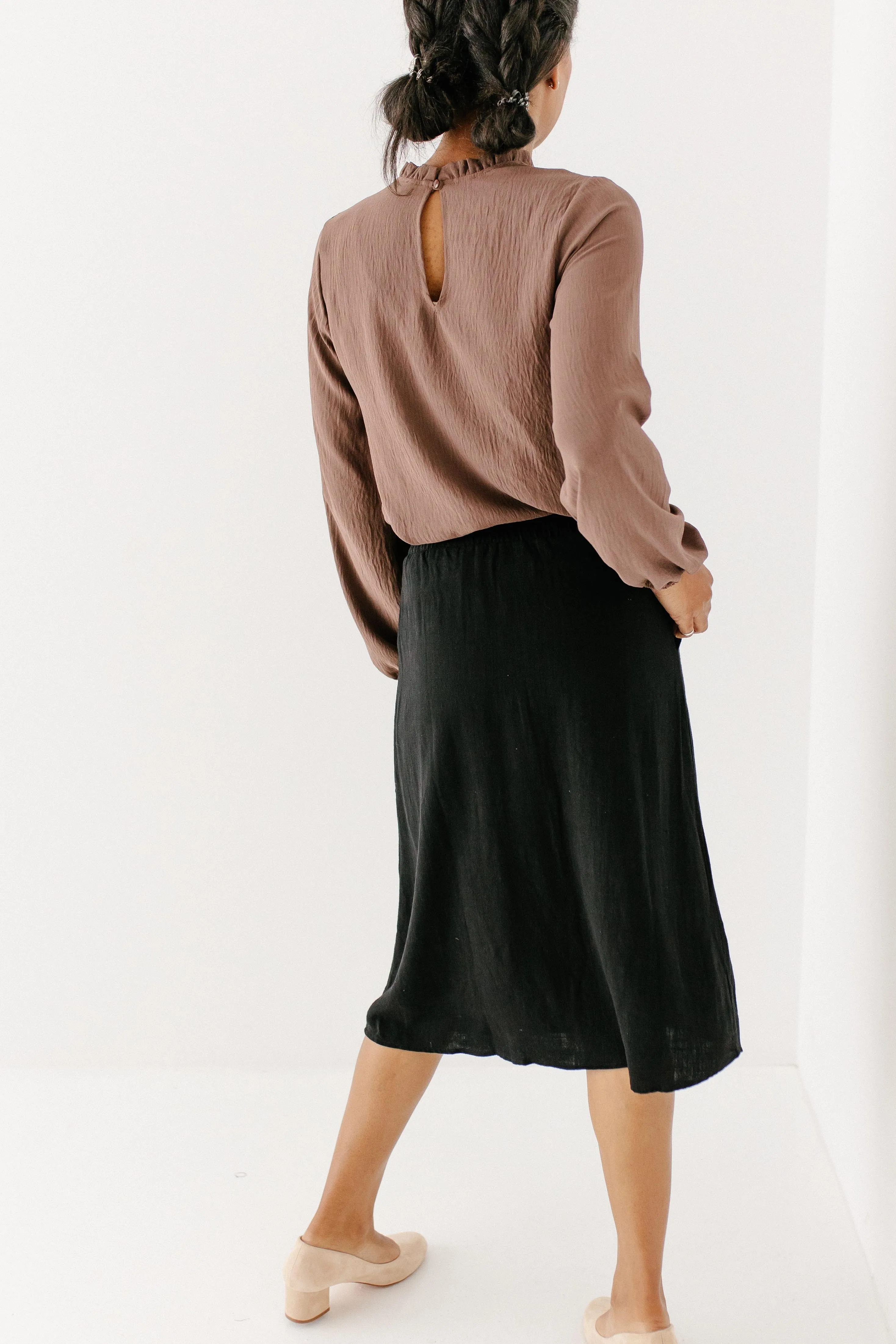 'Greta' Linen Blend Midi Skirt