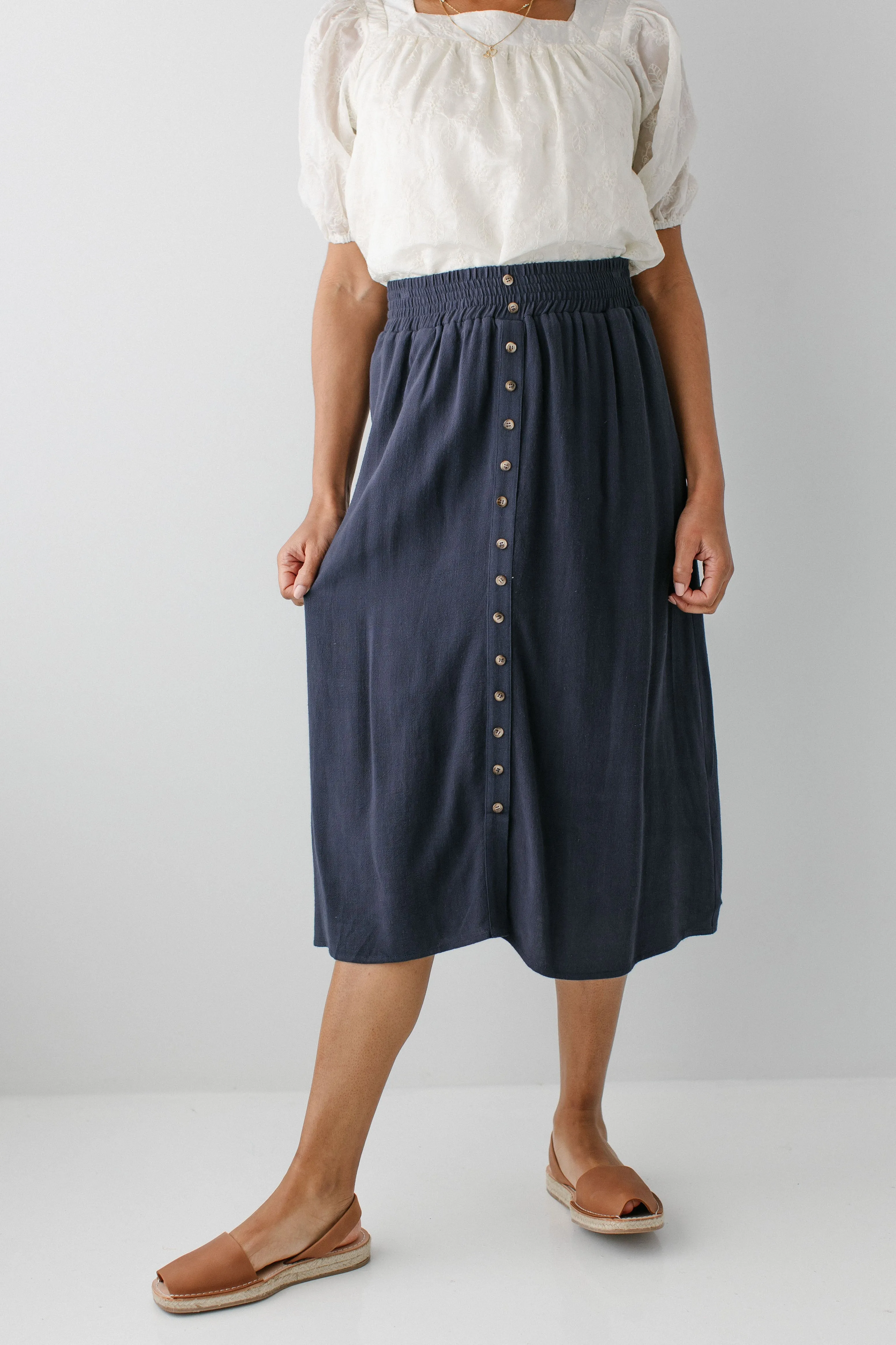 'Greta' Linen Blend Midi Skirt