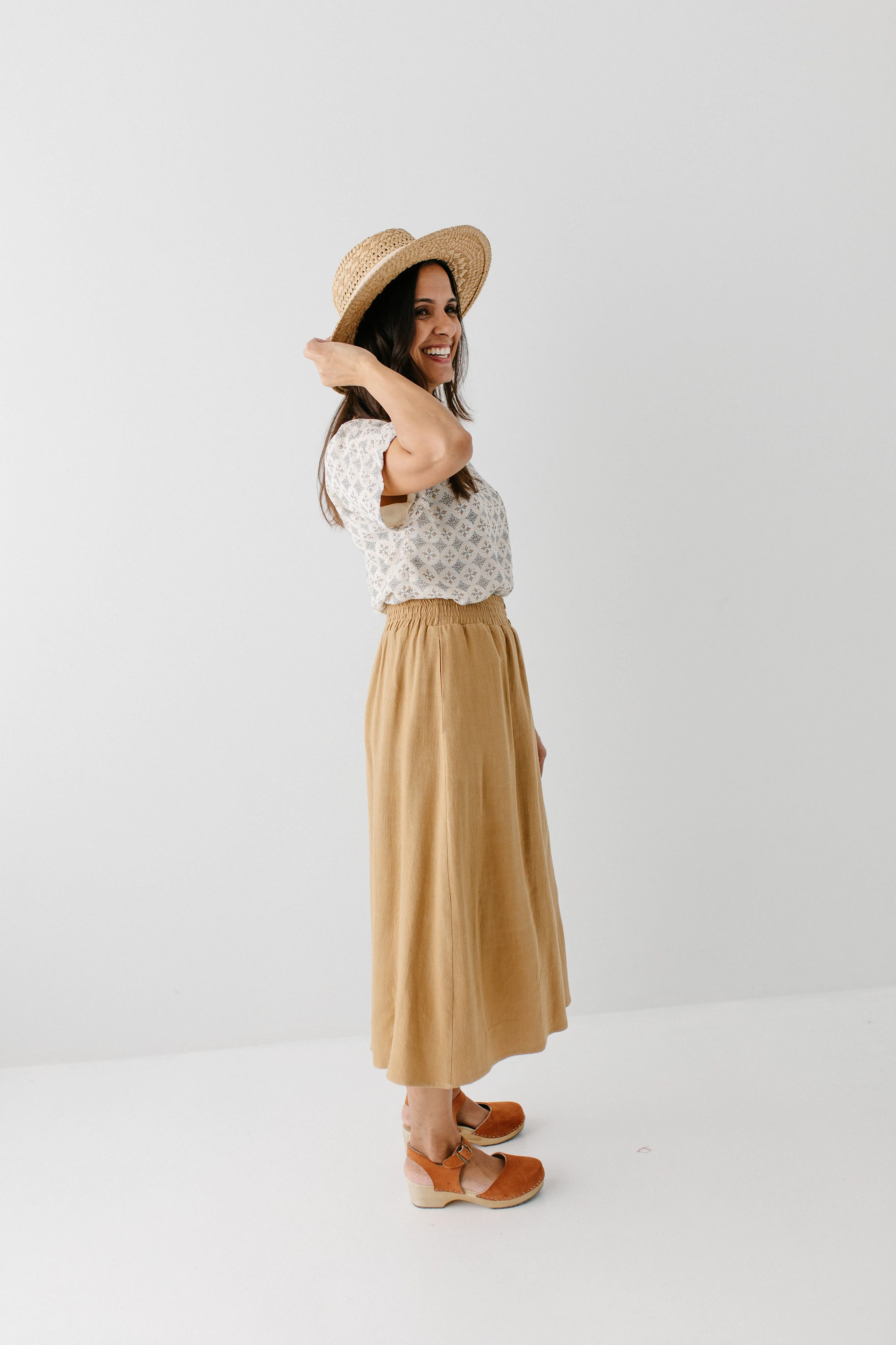 'Greta' Linen Blend Midi Skirt