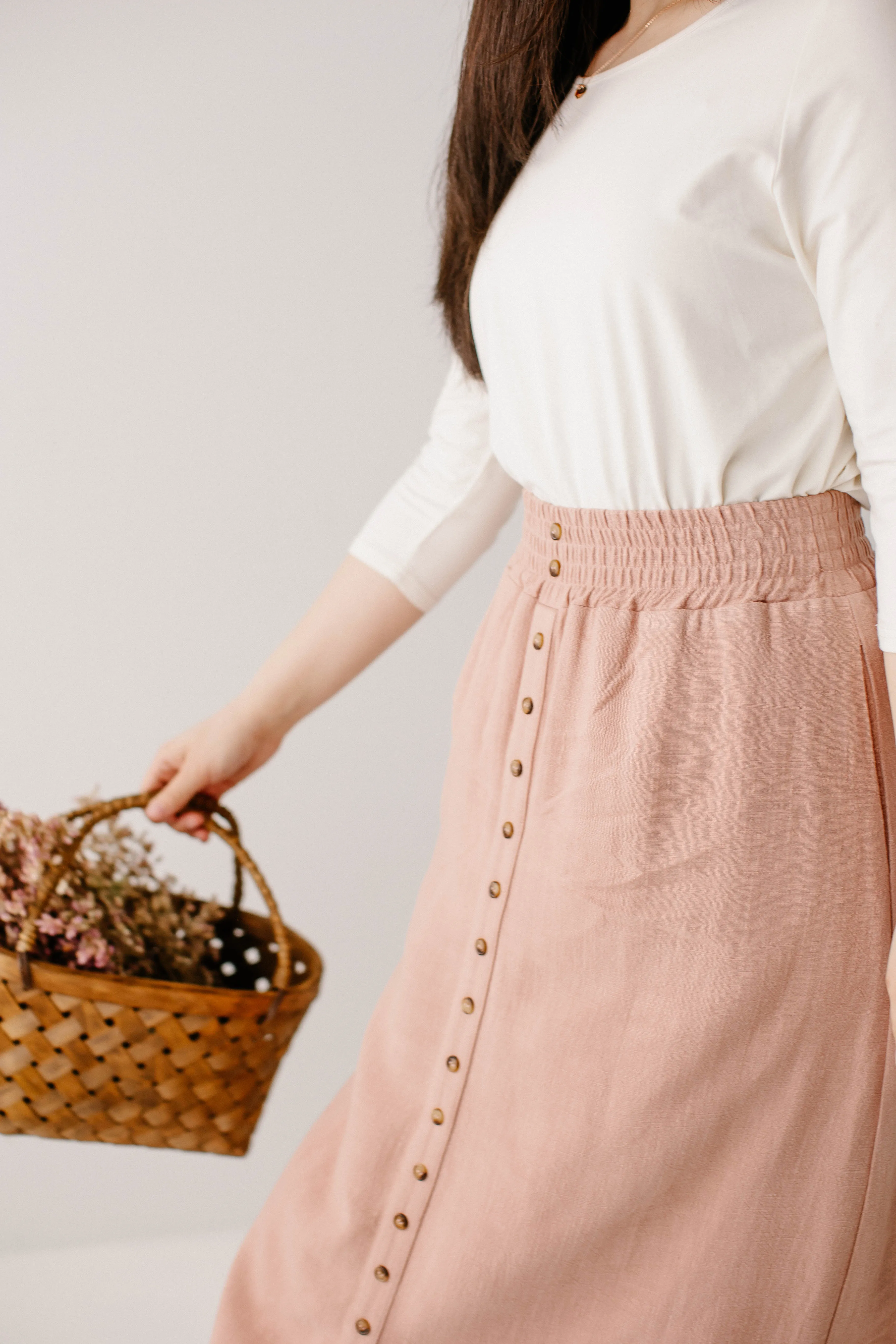 'Greta' Linen Blend Midi Skirt