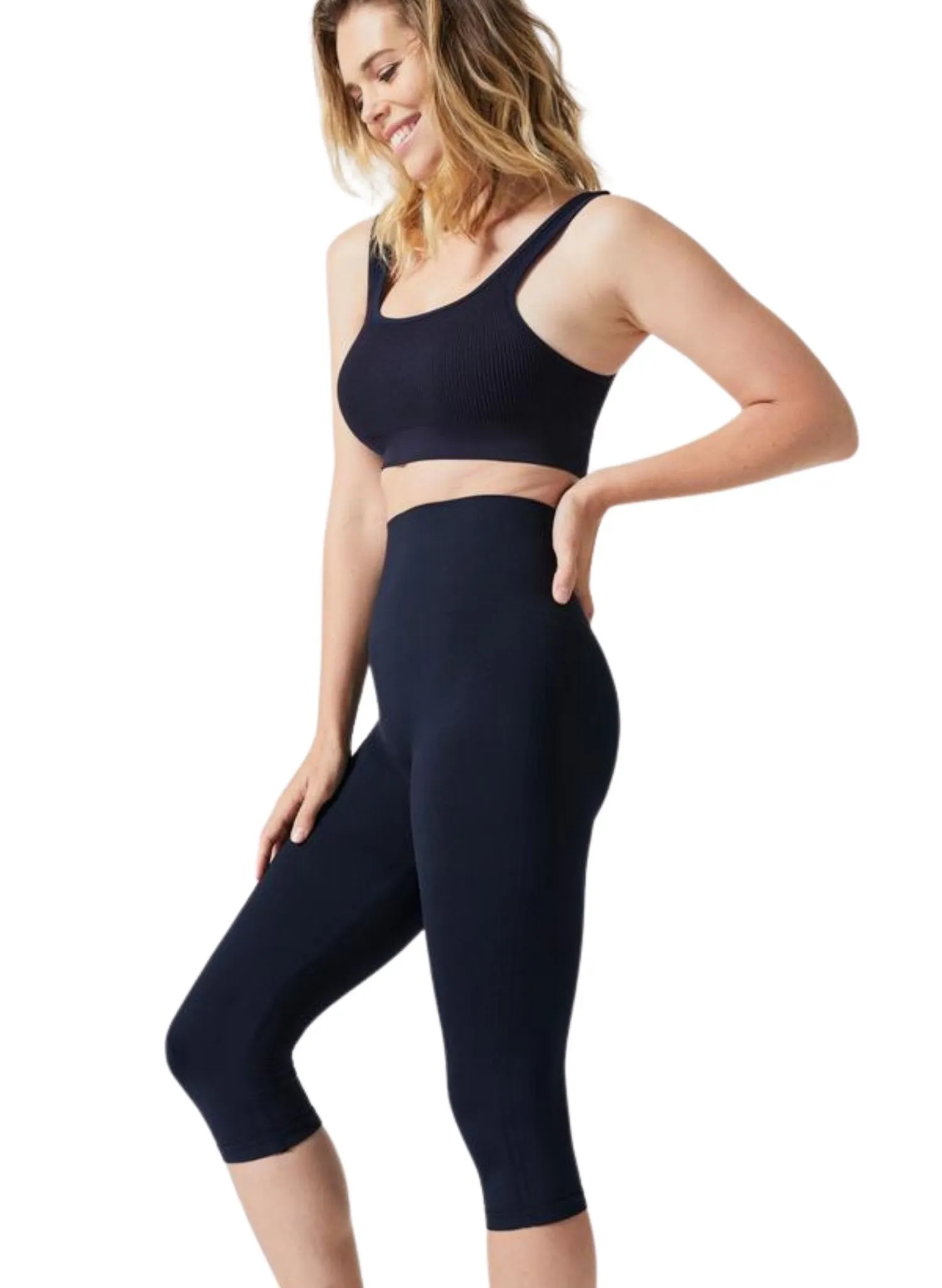 Hipster Postpartum Support Crop Leggings - Navy