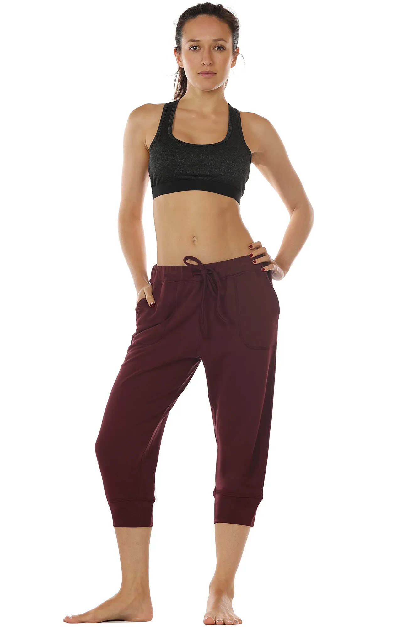 icyzone Women's French Terry Jogger Lounge Sweatpants - Active Capri Pants for Women